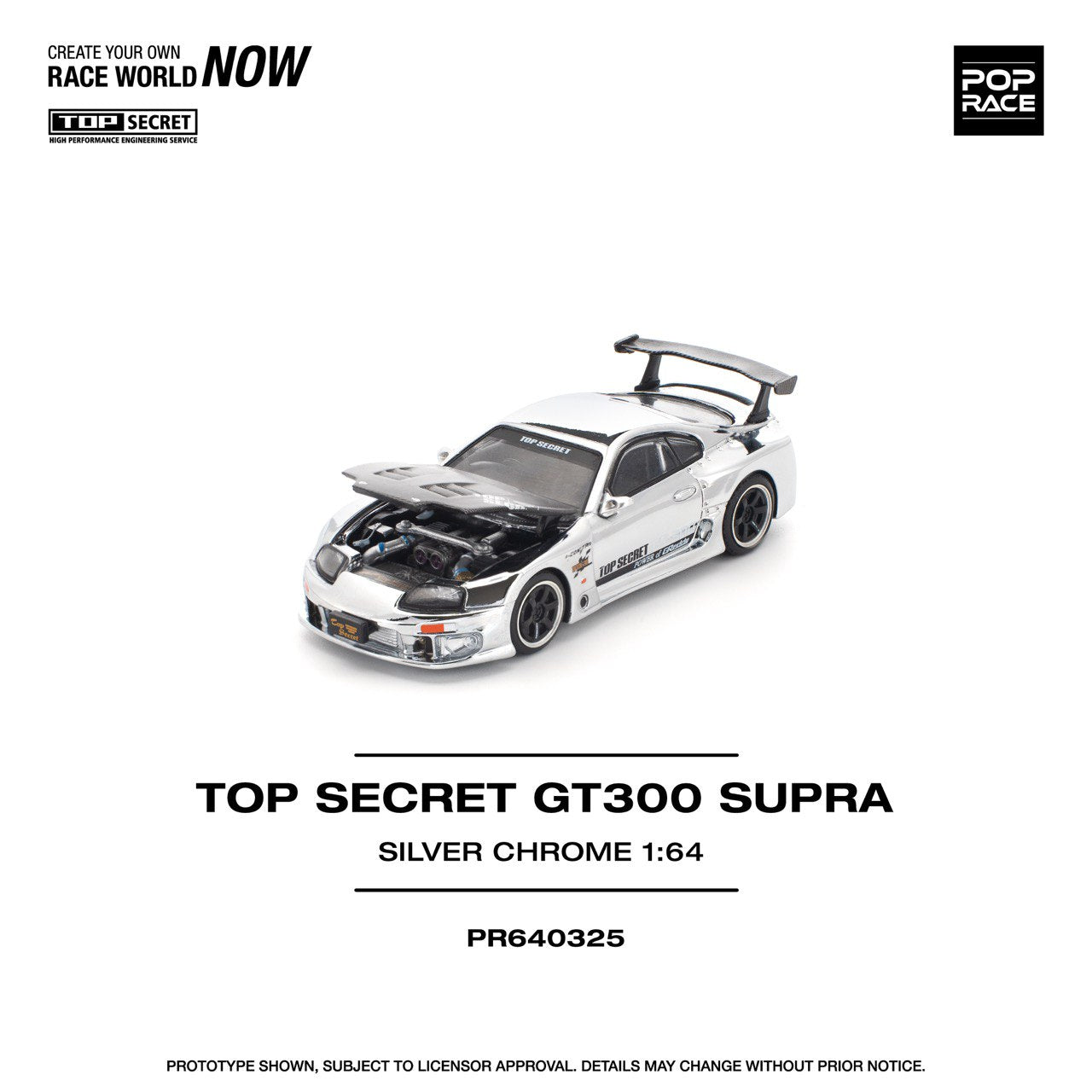 Pop Race 1/64 Top Secret GT300 Toyota Supra Silver Chrome - PR64
