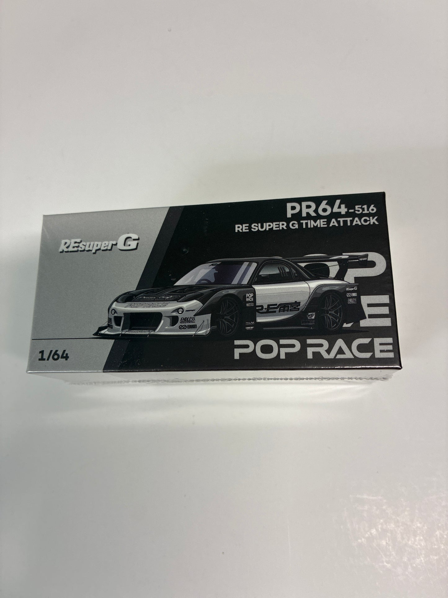 Pop Race 1/64 TMCS Malaysia 2026 Special Edition RE Super G Time Attack Mazda RX-7 Black & White - PR64-0516