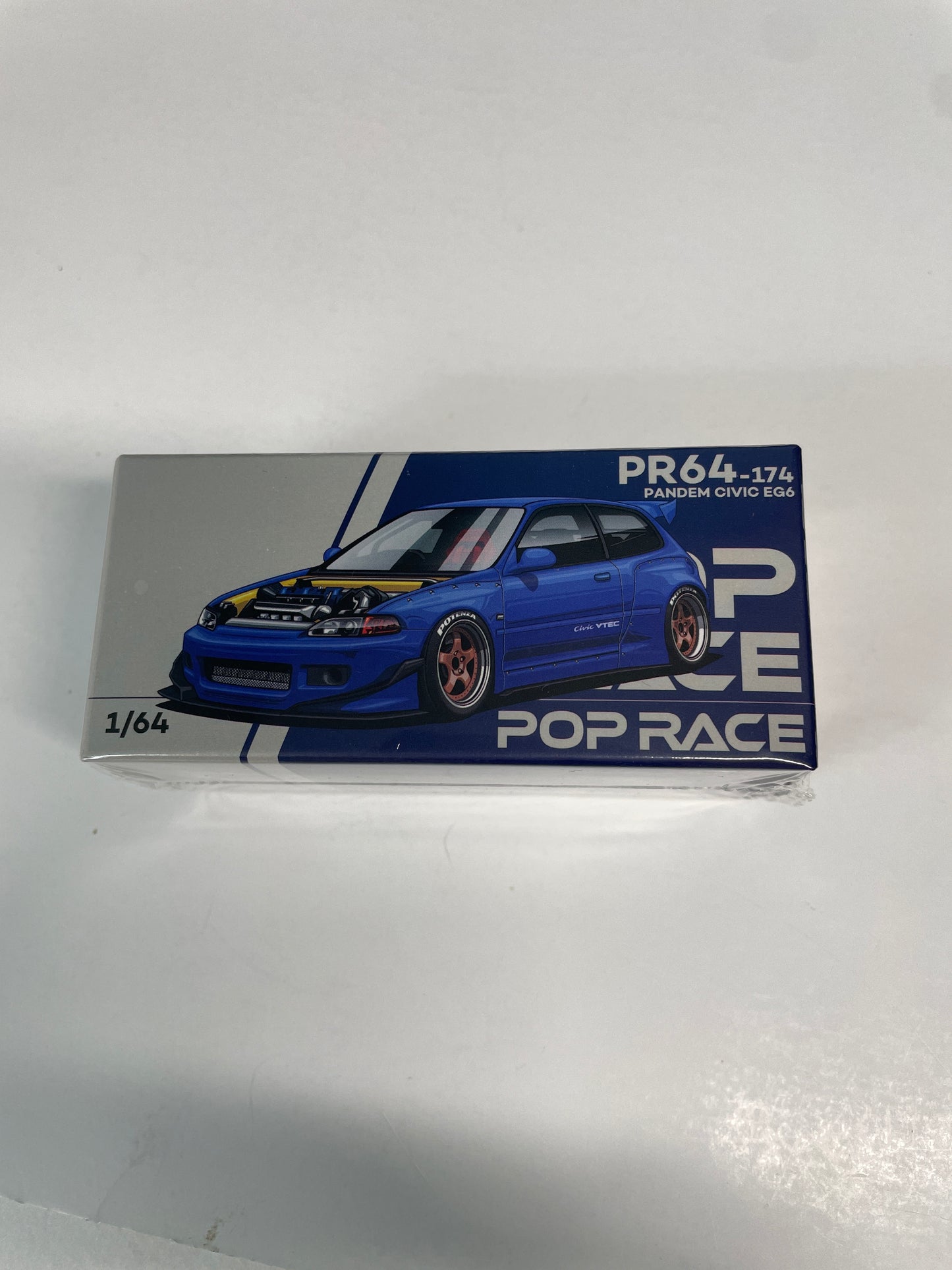 Pop Race 1/64 Pandem Honda Civic EG6 Metallic Blue/ Open Hood - PR64-0174