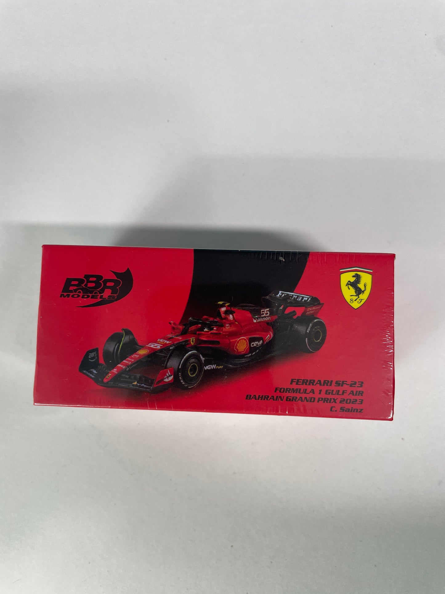 BBR Models 1/64 n55 Ferrari SF-23 Formula 1 Gulf Air Bahrain Grand Prix 2023 C.Sainz Red