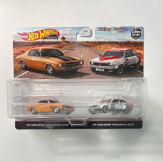 Hot Wheels 1/64 Car Culture Premium 2 Pack - ‘73 Holden Monaro GTS Orange & ‘77 Holden Torana A9X White/Red
