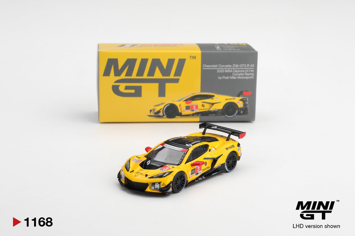 Mini GT 1/64 Chevrolet Corvette Z06 GT3.R #3 2025 IMSA Daytona 24 Hrs Corvette Racing by Pratt Miller Motorsports Yellow - MGT01168