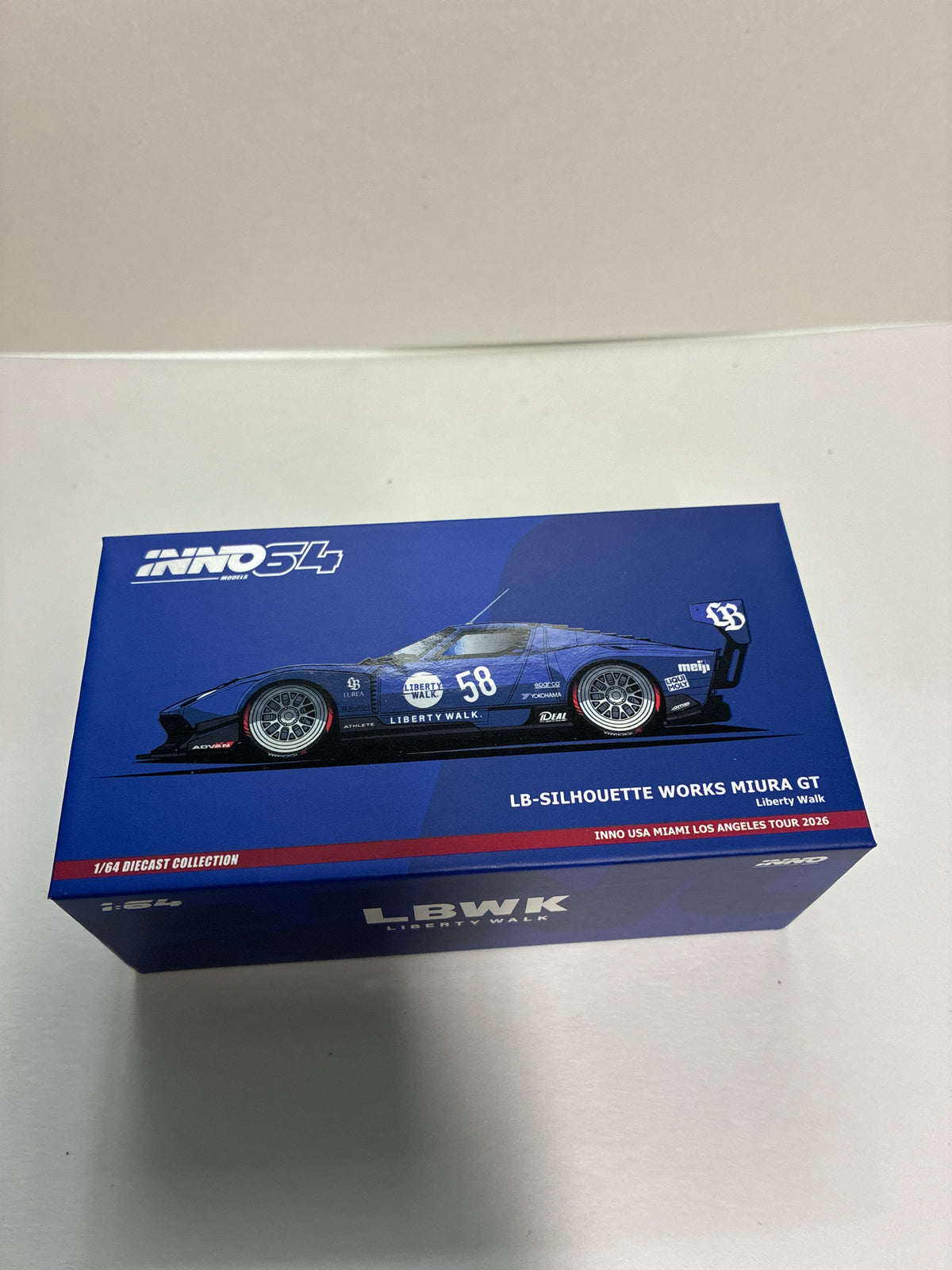 Inno64 1/64 USA Miami Los Angeles Tour 2026 LB-Silhouette Works Lamborghini Miura GT Signed By Kato Wataru Blue - IN64-LBMIURA-03-USAT26