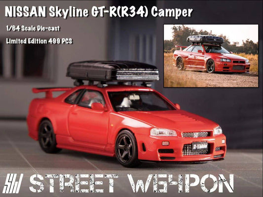 Street Warrior 1/64 Nissan Skyline GT-R BNR34 Camper w/ Tent Red