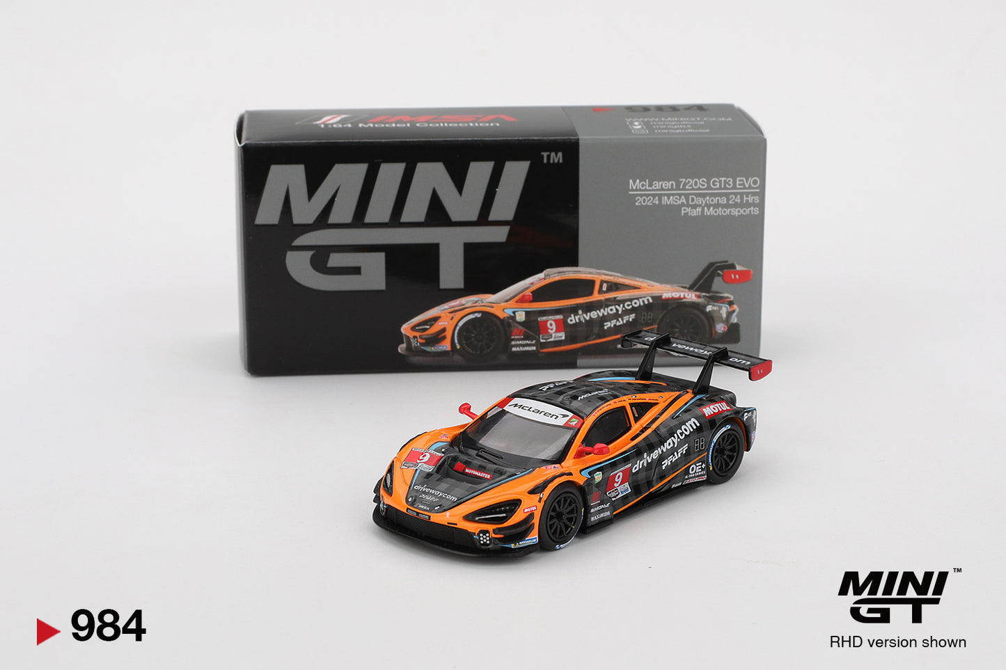 Mini GT 1/64 McLaren 720S GT3 Evo 2024 IMSA Daytona 24 Hrs Pfaff Motorsports Black & Orange - MGT00984