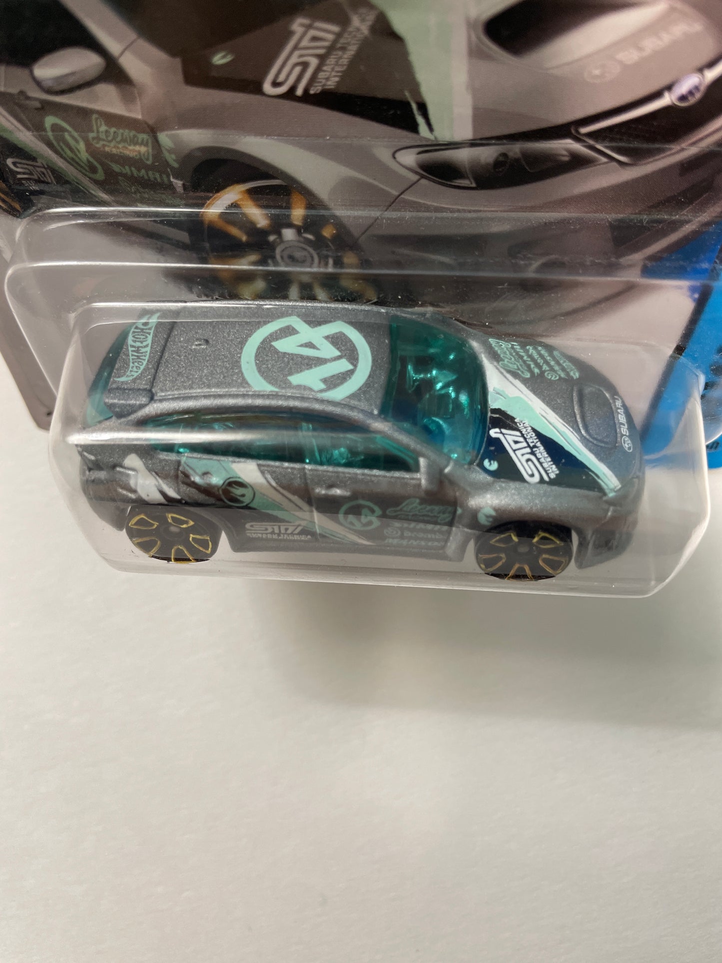 Hot Wheels 1/64 Treasure Hunt Subaru WRX STI Short Card Grey - Damaged Box