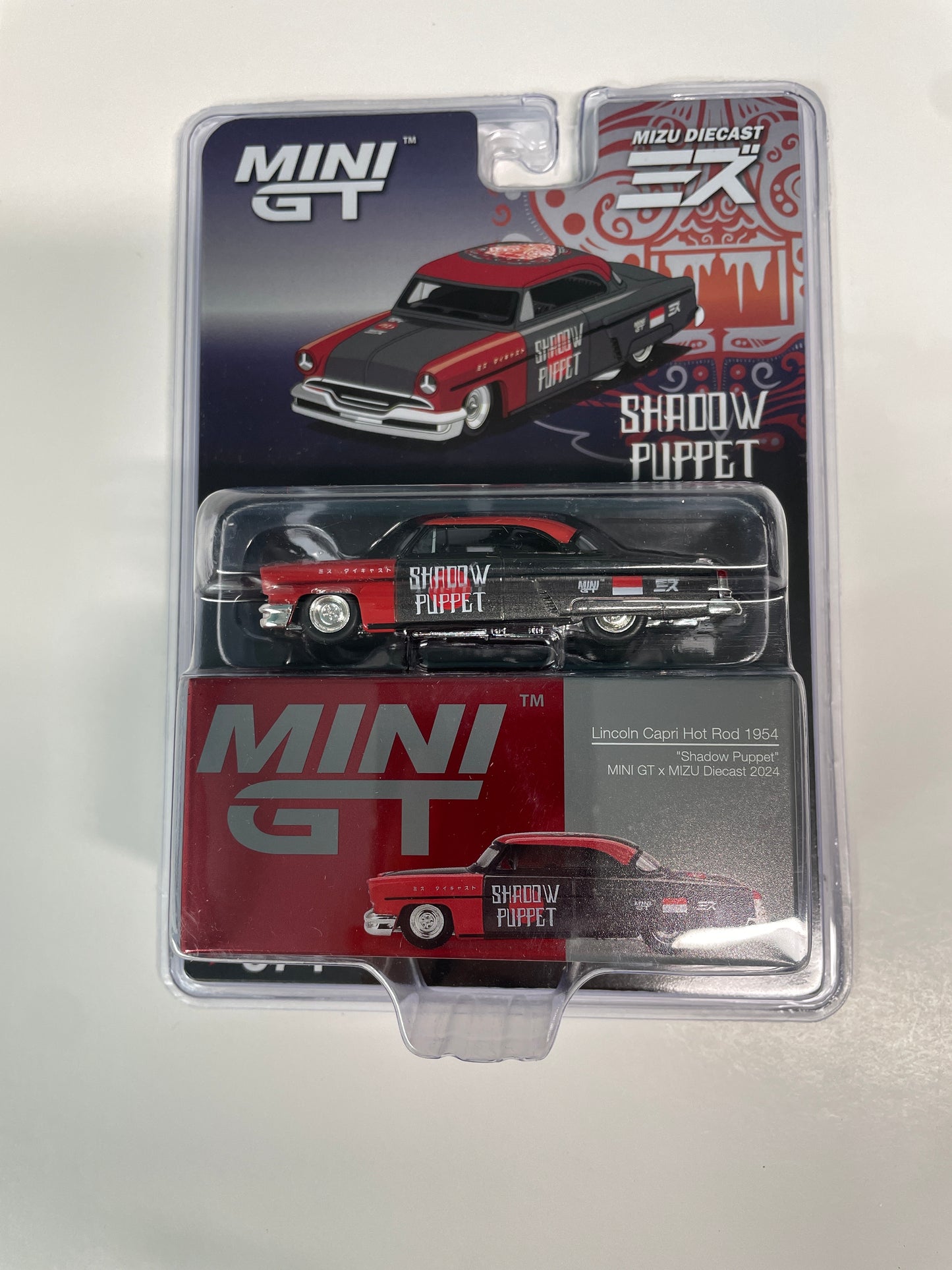 Mini GT 1/64 MIZU Diecast Lincoln Capri Hot Rod 1954 "Shadow Puppet" 2024 Red & Black