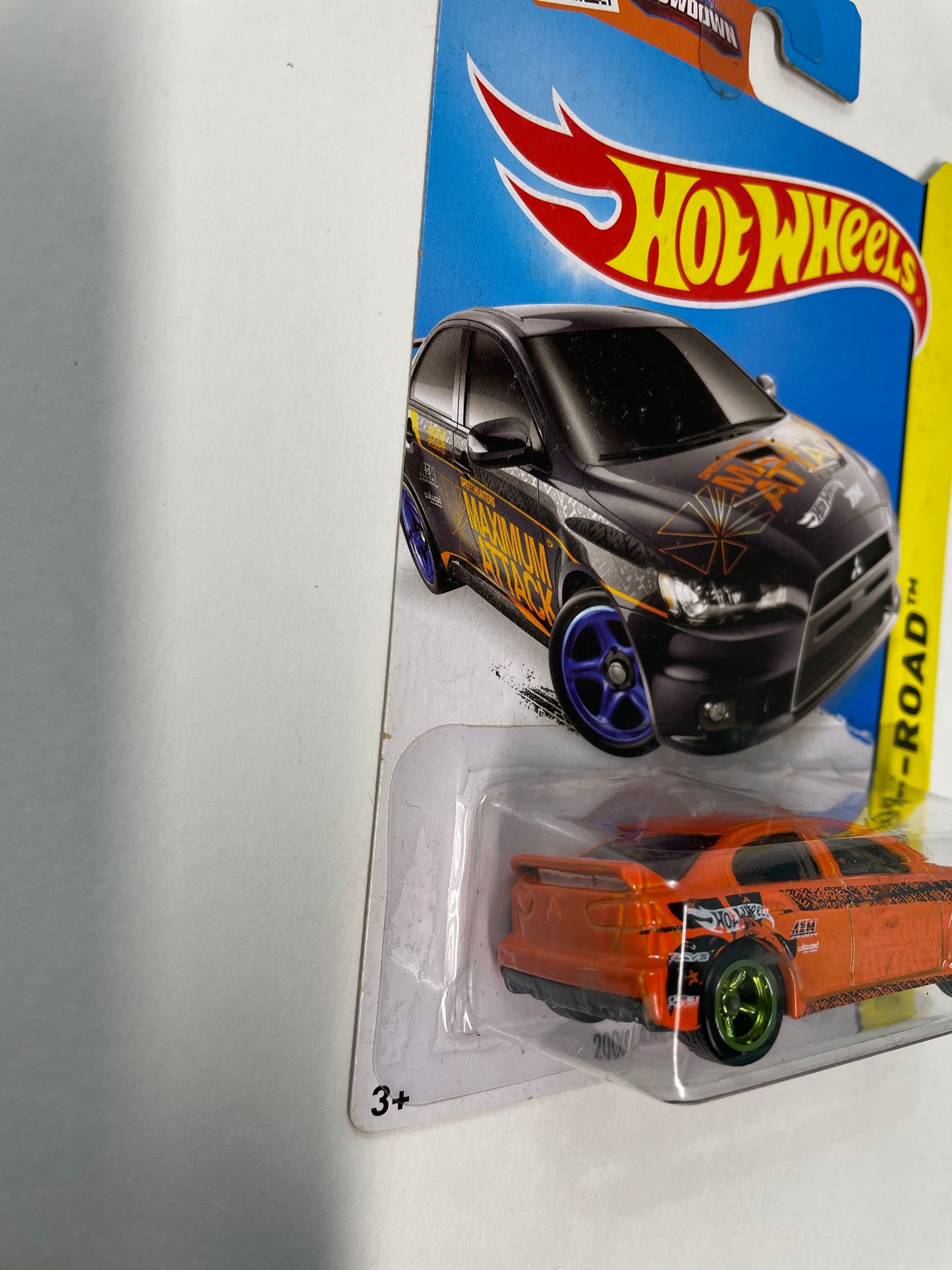 Hot Wheels 1/64 Factory custom Super Treasure Hunt 2008 Mitsubishi Lancer Evolution Orange w/ Gold Wheels- Damaged Card