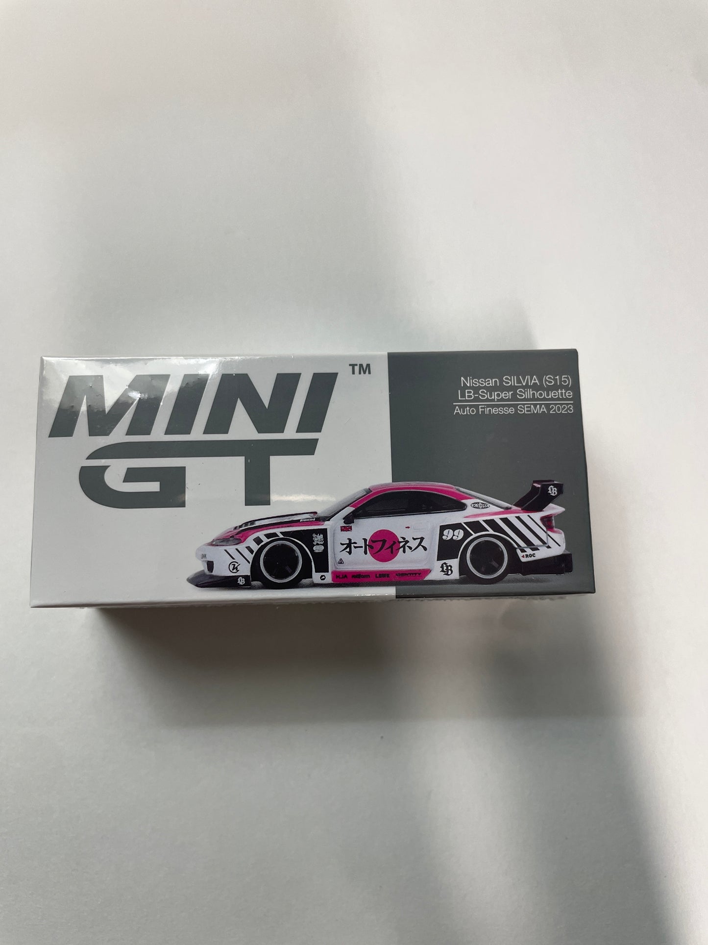 Mini GT 1/64 Nissan Silvia (S15) LB-Super Silhouette Auto Finesse SEMA 2023 White & Pink