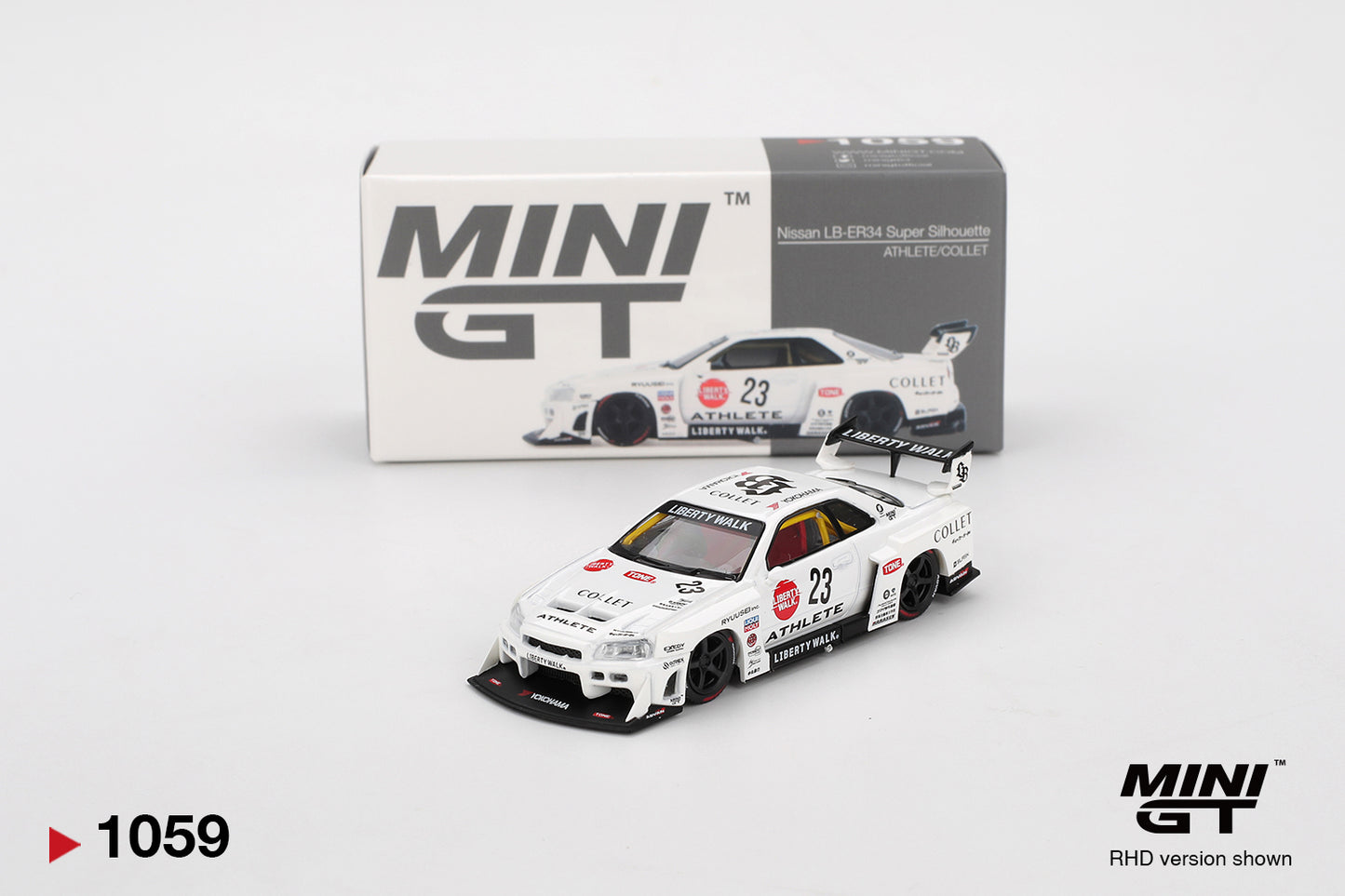 Mini GT 1/64 Nissan LB-ER34 Super Silhouette ATHLETE/COLLET n.23 White - MGT01059