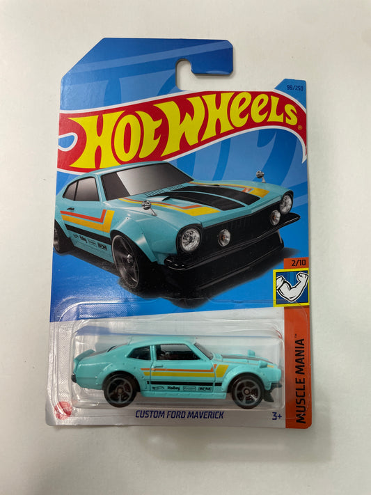 Hot Wheels 1/64 Custom Ford Maverick Blue - Damaged Box