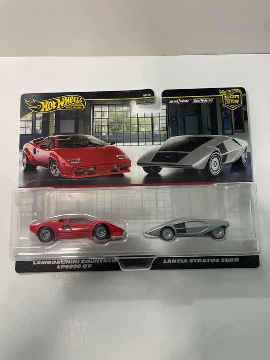 Hot Wheels 1/64 Premium Car Culture 2 Pack Lamborghini Countach LP5000 QV & Lancia Stratos Zero
