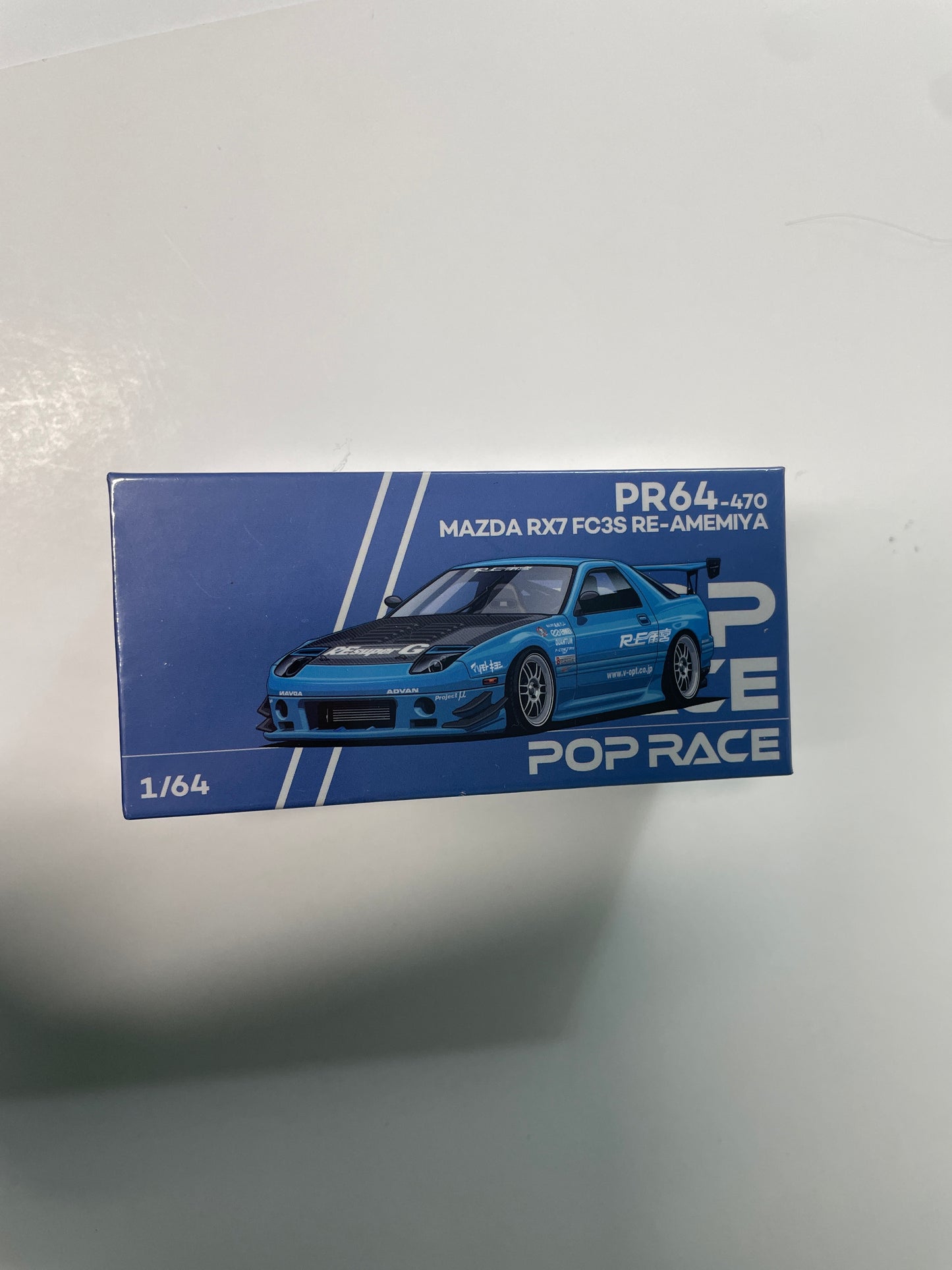 Pop Race 1/64 2026 Tokyo Auto Salon Mazda RX7 FC3S RE-Amemiya Blue - PR64-0470