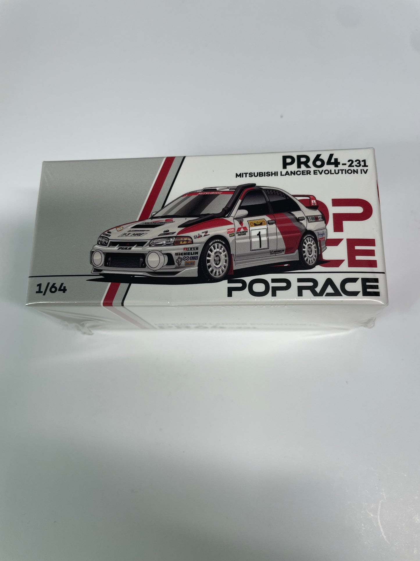 Pop Race 1/64 Mitsubushi Lancer Evolution IV Safari Rally Kenya 1998 #1 White & Red - PR64-0231