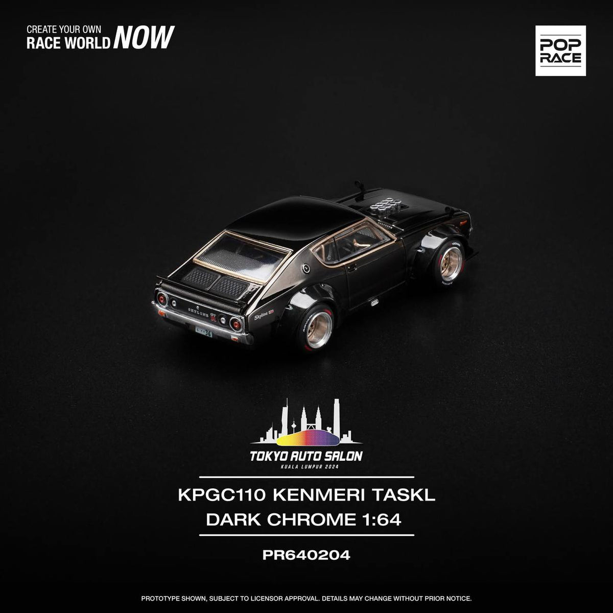 Pop Race 1/64 TAS Nissan Skyline KPGC110(Kenmeri) Black
