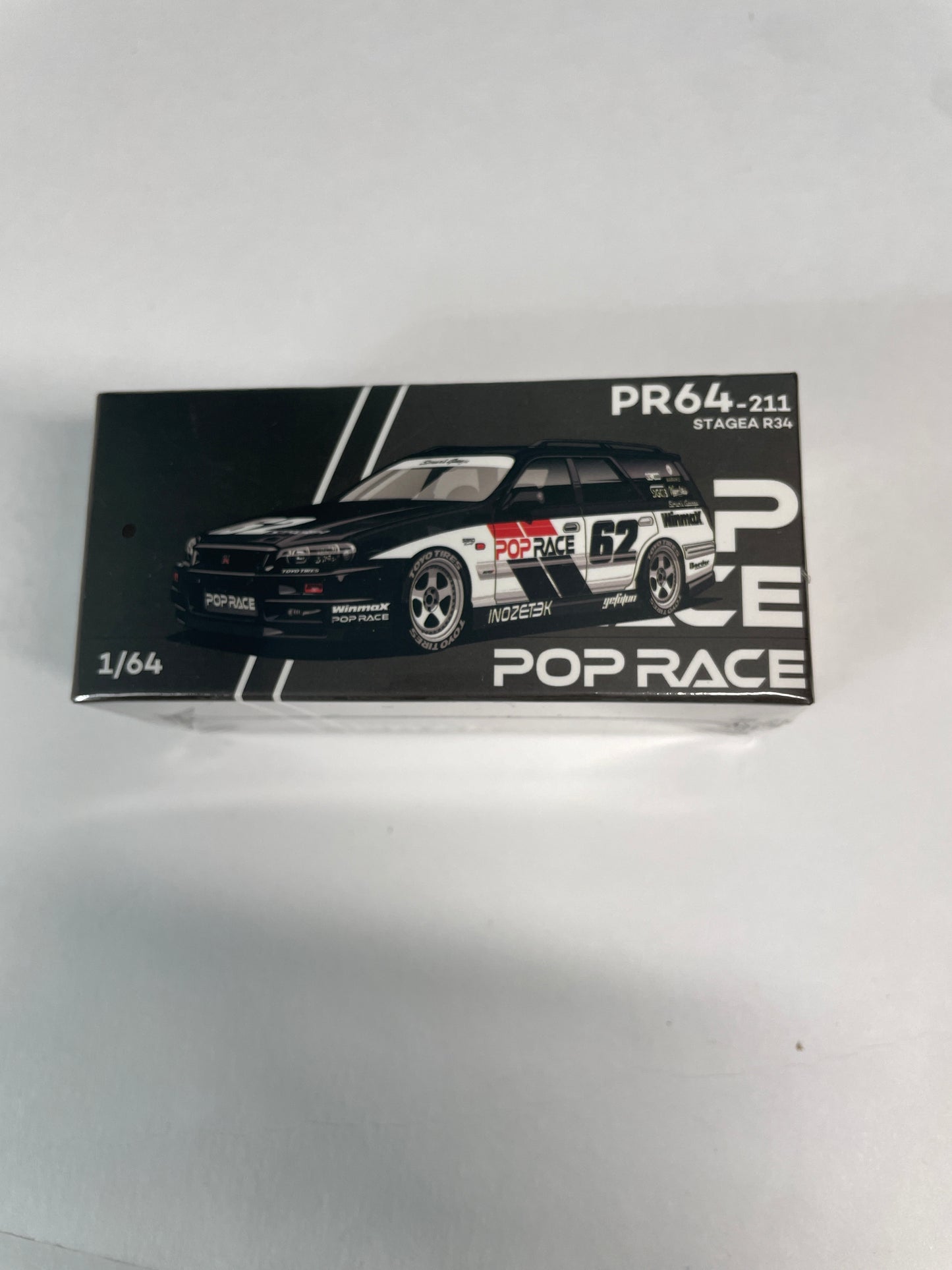 Pop Race 1/64 Nissan Stagea R34 Simon's Garage #62 black - PR64-0211