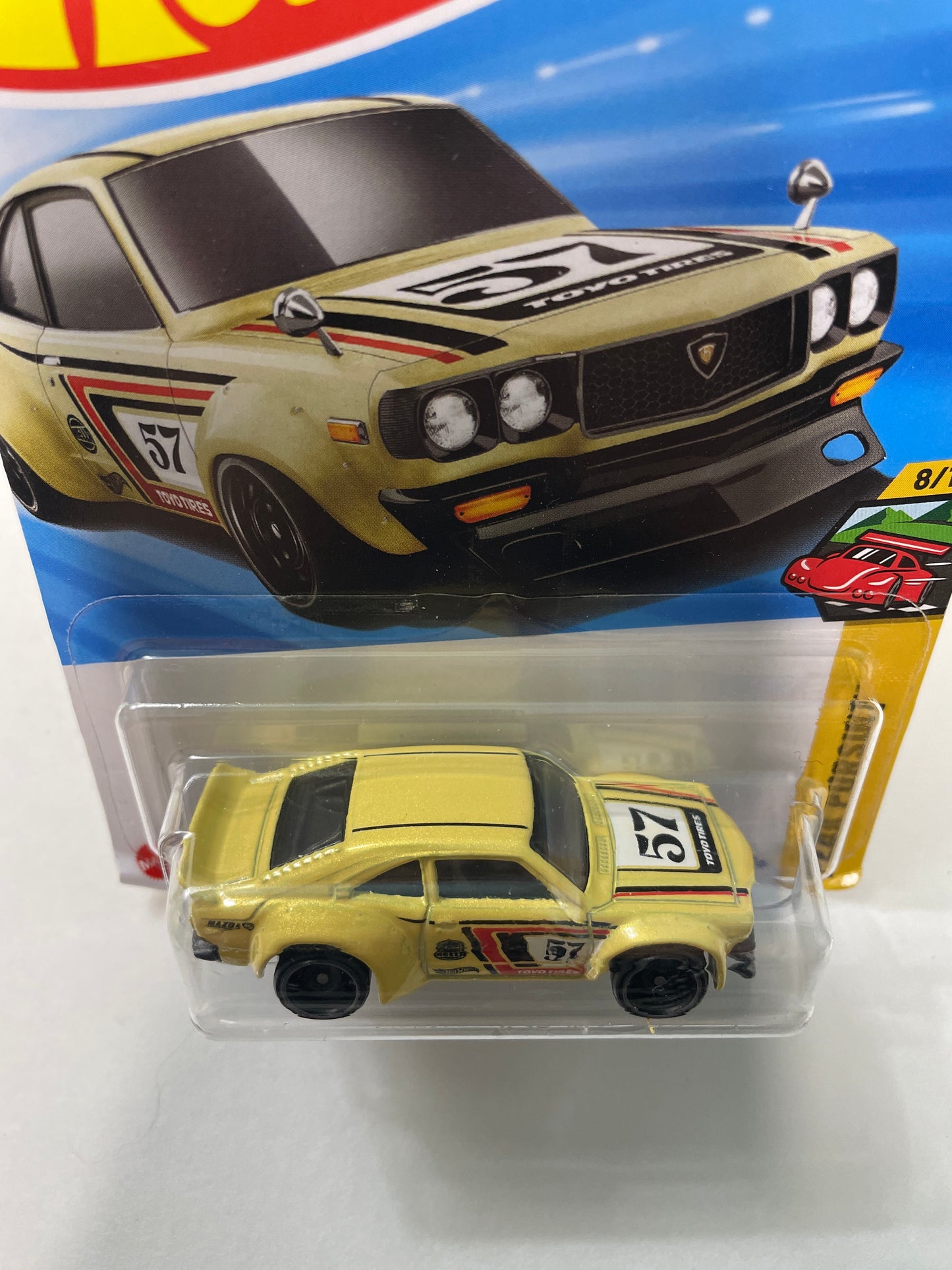 Hot Wheels 1/64 Mazda RX-3 Yellow - Damaged Box