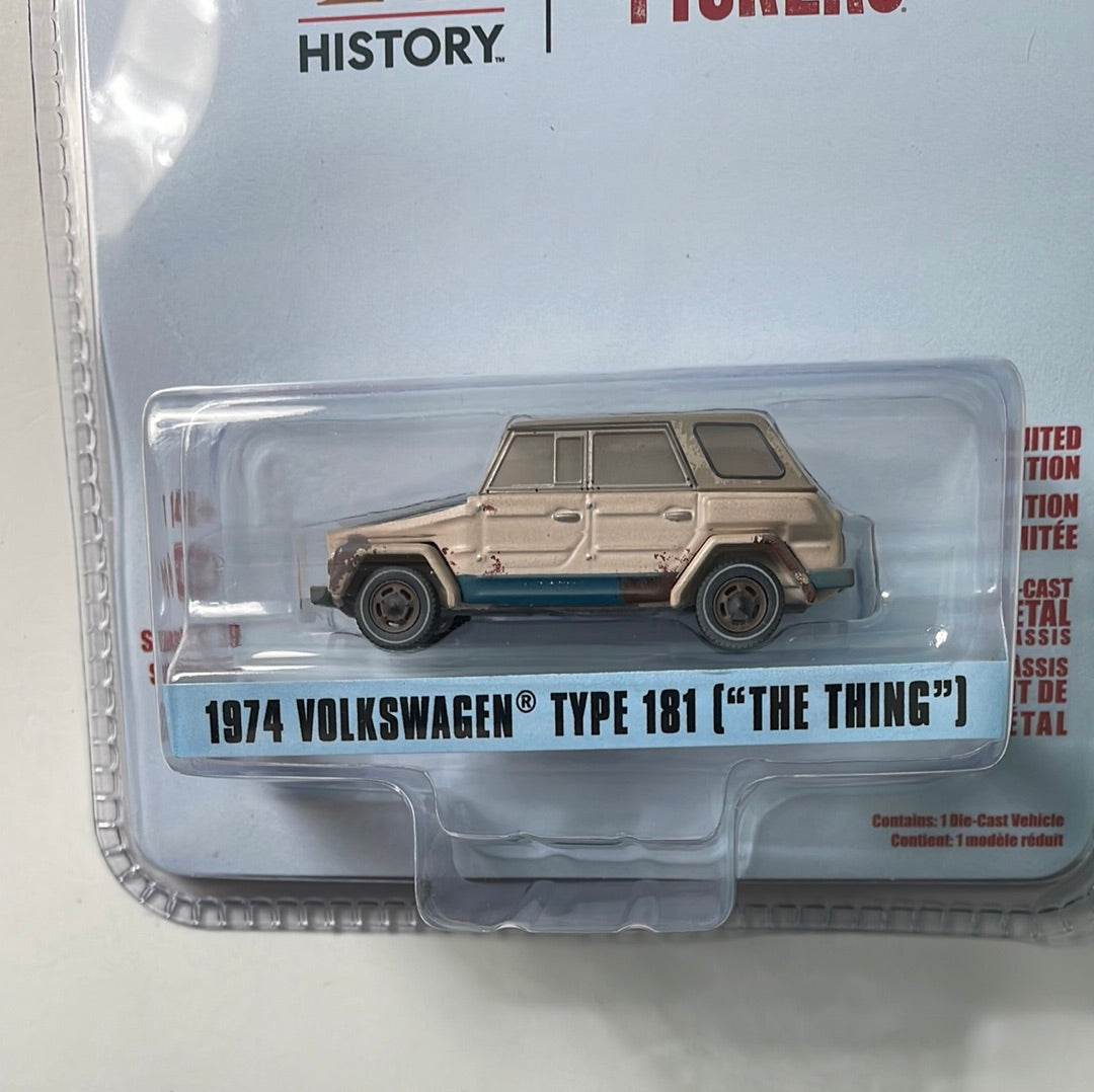 Greenlight Hollywood 1/64 History 1974 Volkswagen Type 181 (“The Thing”)” Beige - Damaged Card