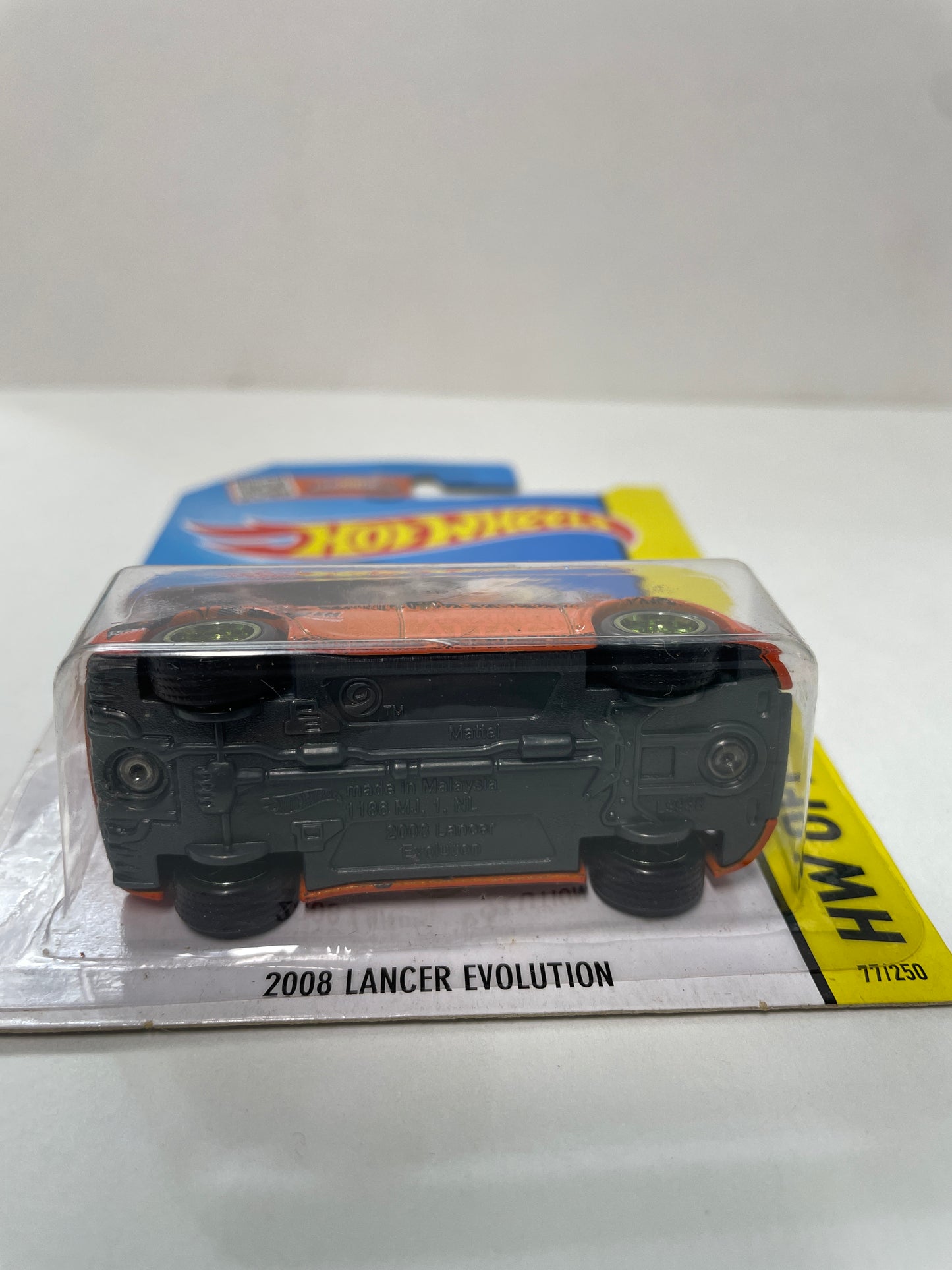 Hot Wheels 1/64 Factory custom Super Treasure Hunt 2008 Mitsubishi Lancer Evolution Orange w/ Gold Wheels- Damaged Card