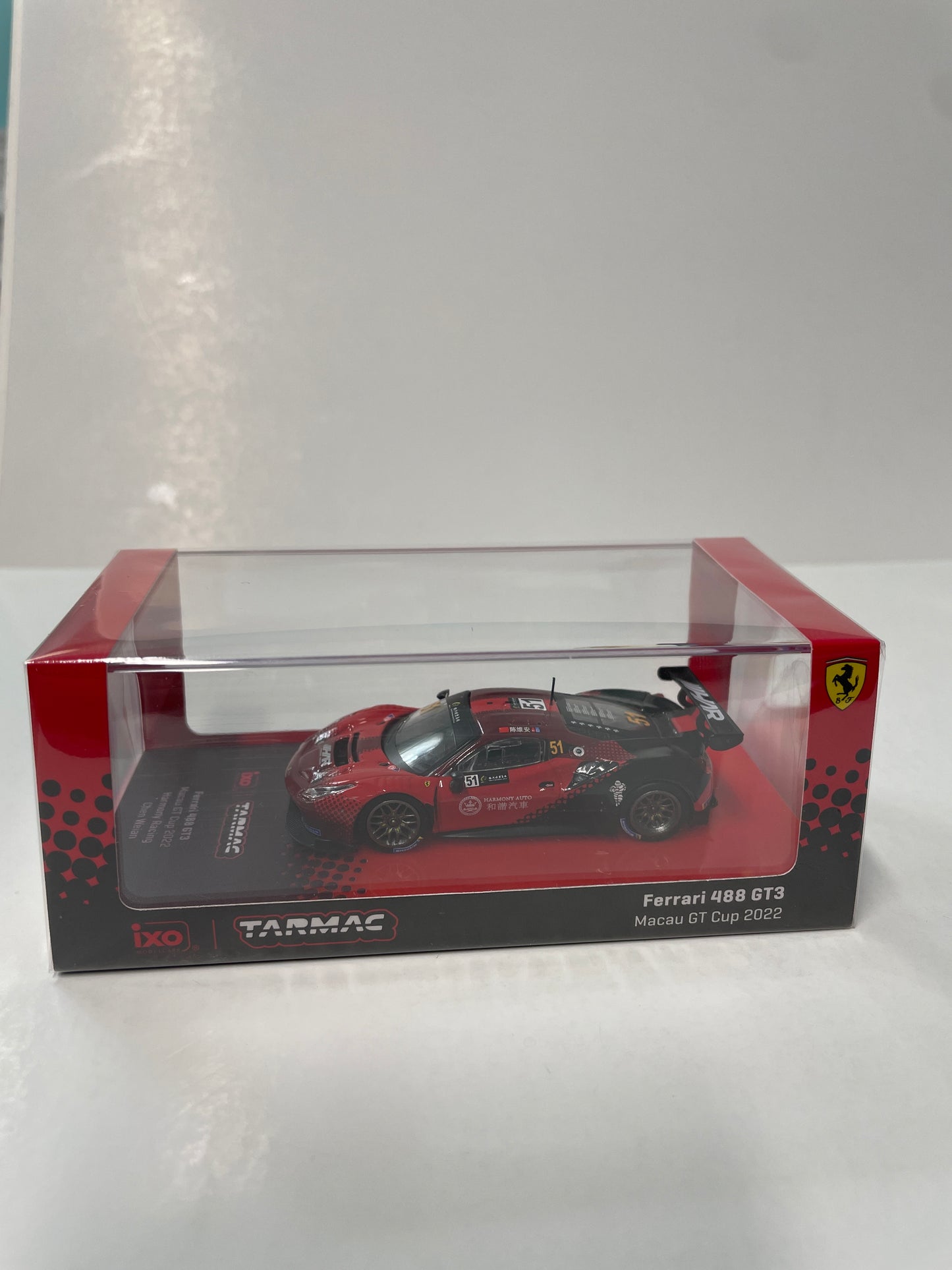 Tarmac Works x IXO Models 1/64 Ferrari 488 GT3 Macau GT Cup 2022 Harmony Racing #51 Red & Black - HOBBY64 - T64-072-22MGP51