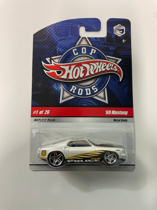 Hot Wheels 1/64 Cop Rods ‘69 Mustang White - Damaged Card