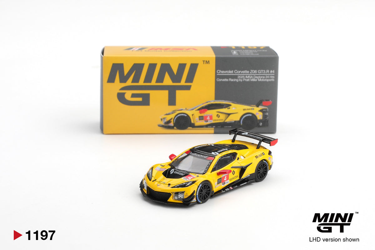 Mini GT 1/64 Chevrolet Corvette Z06 GT3.R #4 2025 IMSA Daytona 24 Hrs Corvette Racing by Pratt Miller Motorsports Yellow - MGT01197