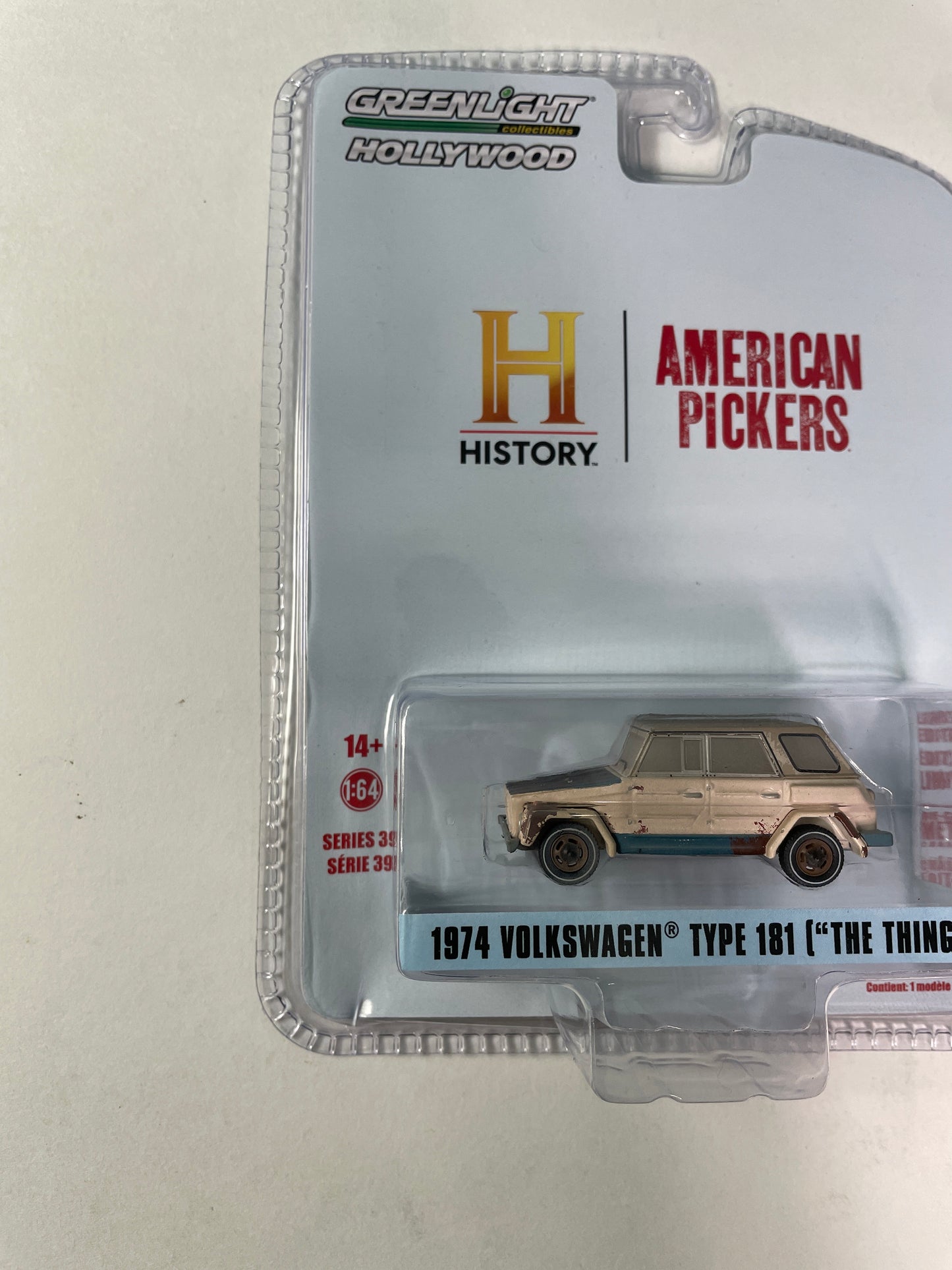 Greenlight Hollywood 1/64 History 1974 Volkswagen Type 181 (“The Thing”)” Beige - Damaged Card