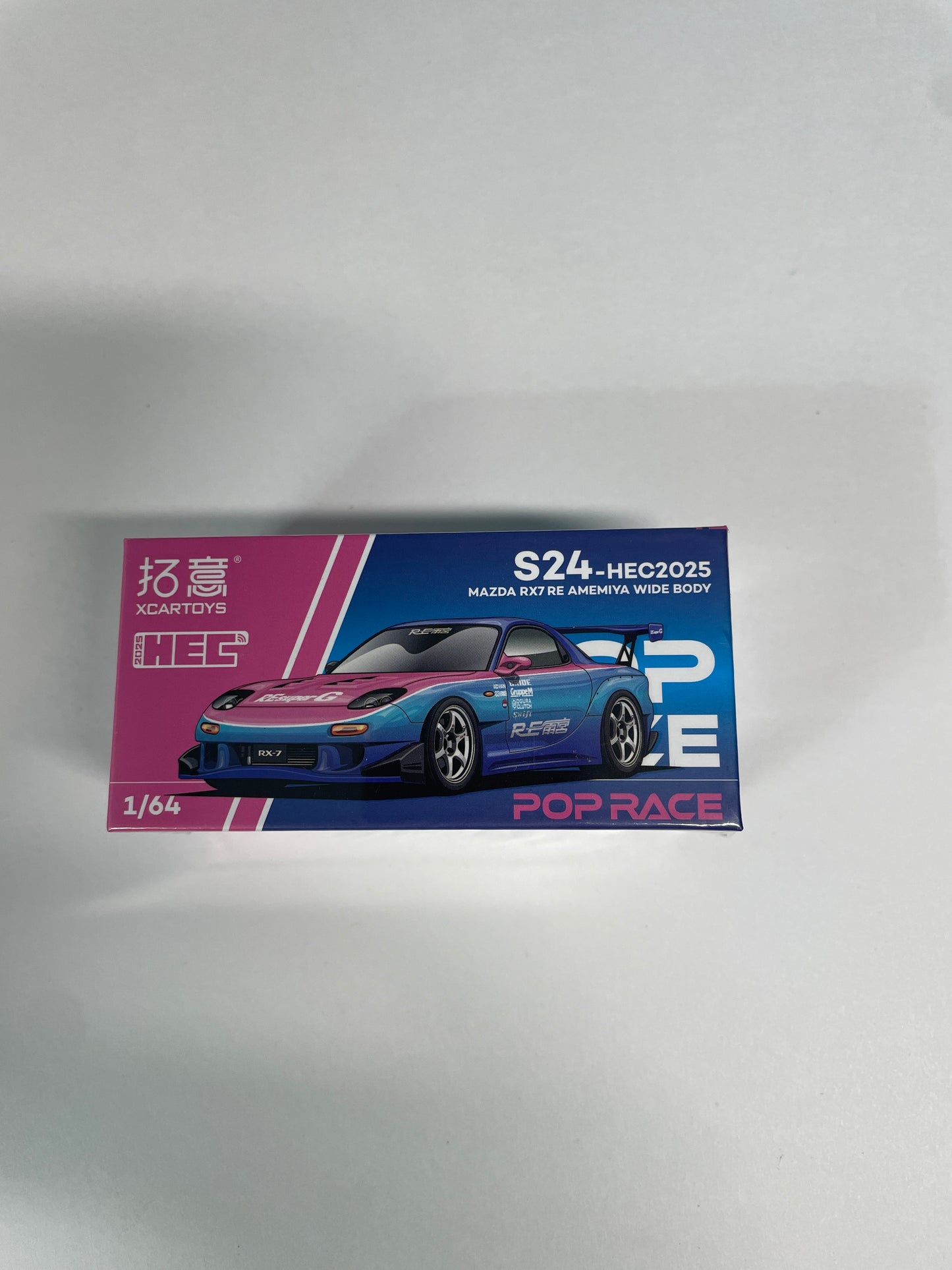 Pop Race 1/64 HEC Mazda RX-7 RE Amemiya Wide Body Blue & Pink