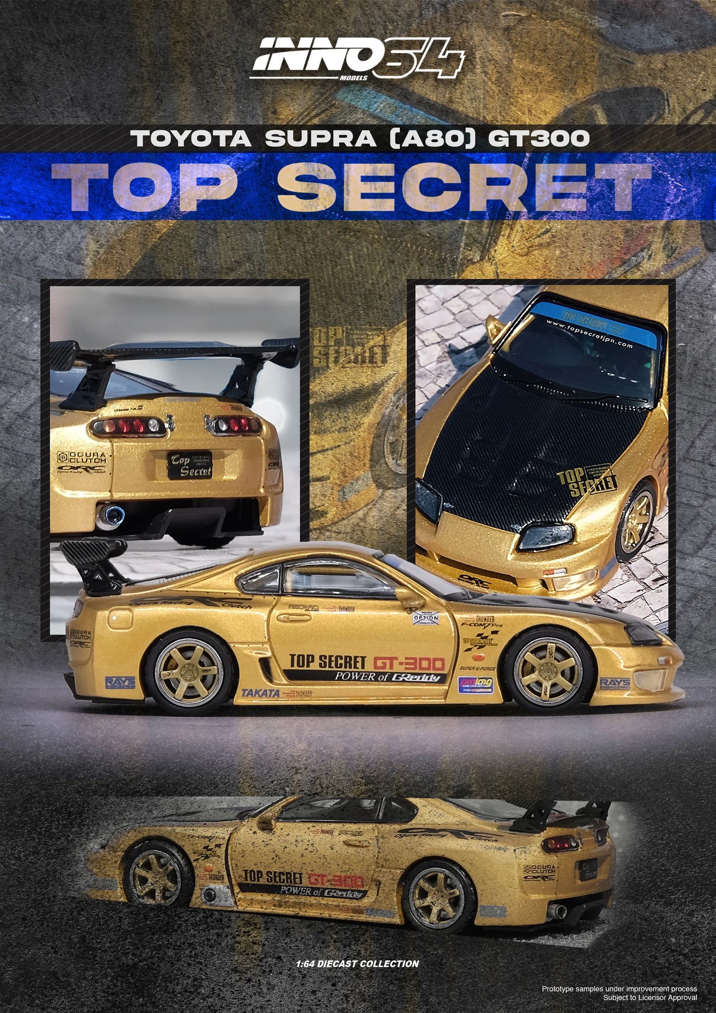 Inno64 1/64 Toyota Supra (A80) Top Secret GT300 Gold