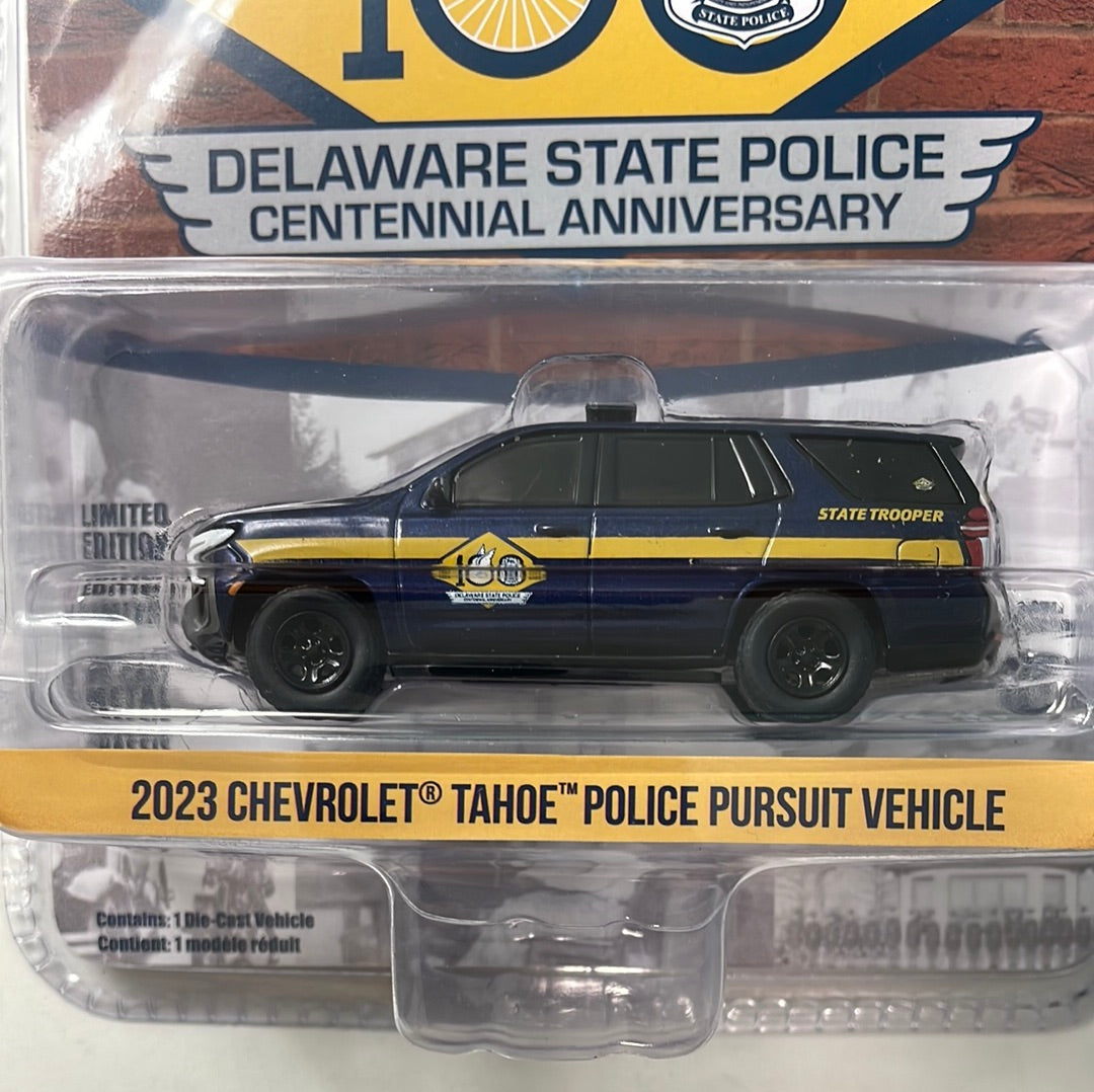 Greenlight 1/64 Delaware State Police 2023 Chevrolet Tahoe Police Pursuit Vehicle Blue