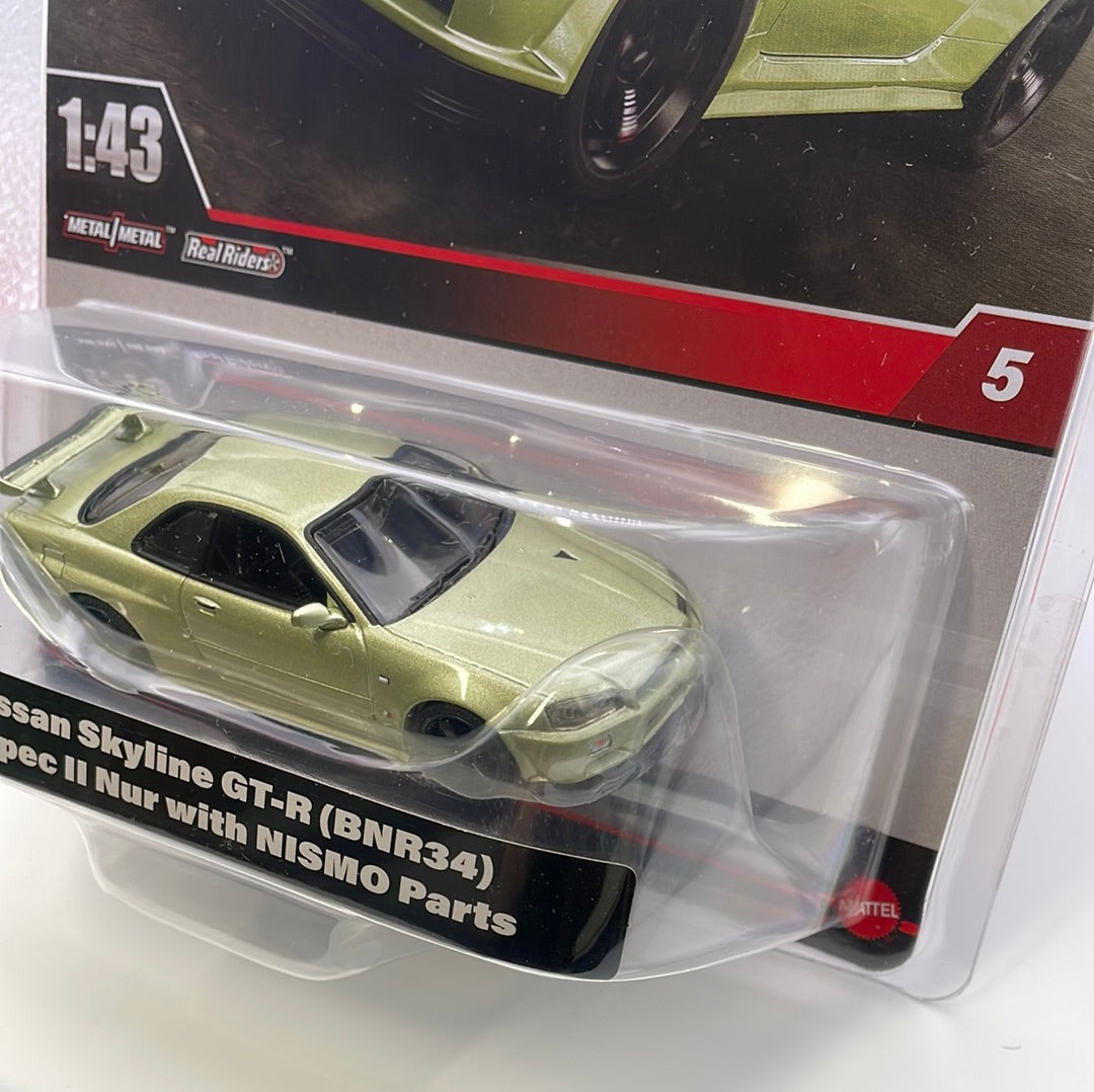 1/43 Hot Wheels Nissan Skyline GT-R ( BNR34) V.Spec II Nur w/ Nismo Parts Green - Damaged Box