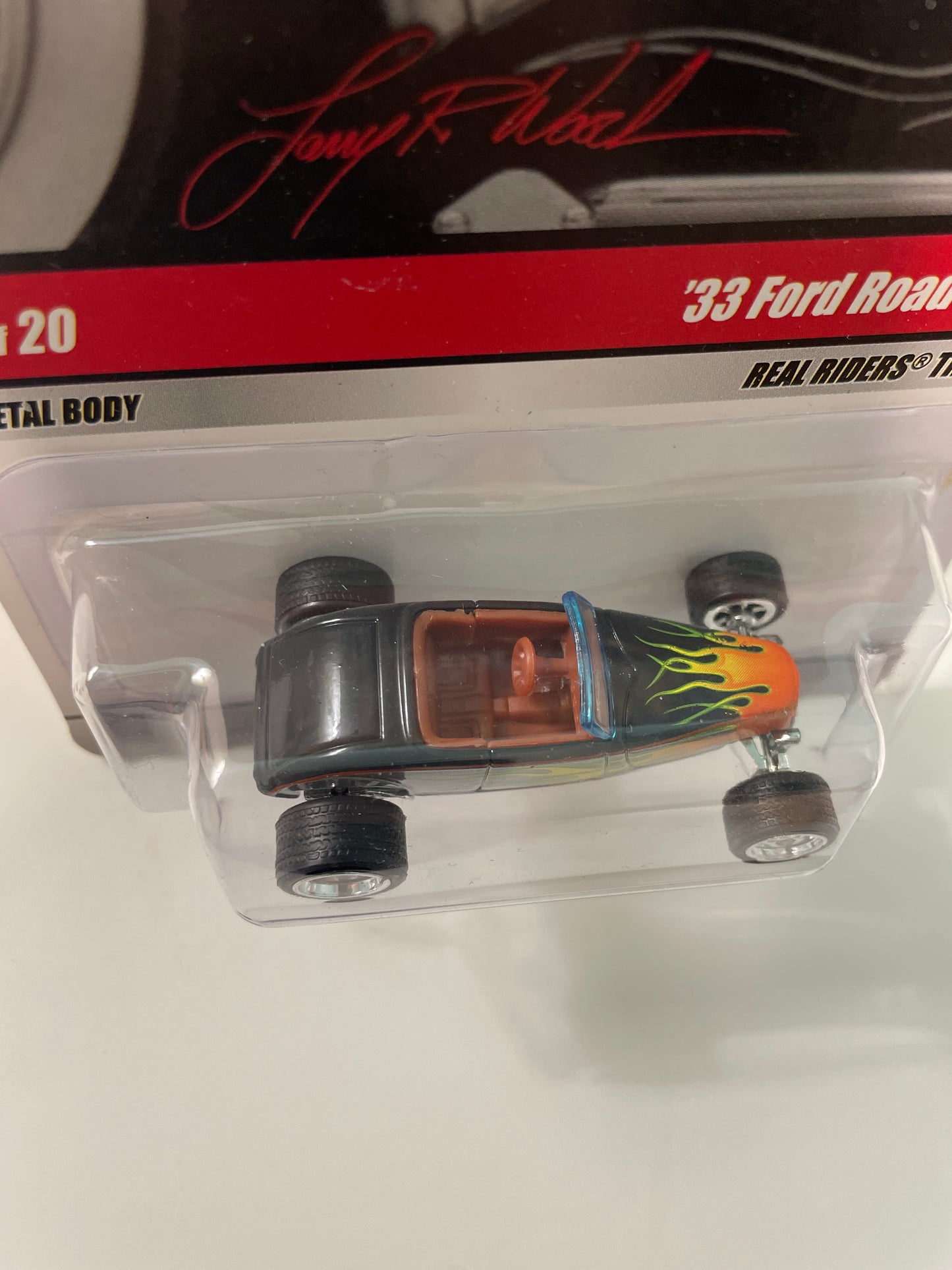 *Chase* Hot Wheels 1/64 Larry’s Garage ‘33 Ford Roadster (Signed Base) Black - Damaged Card