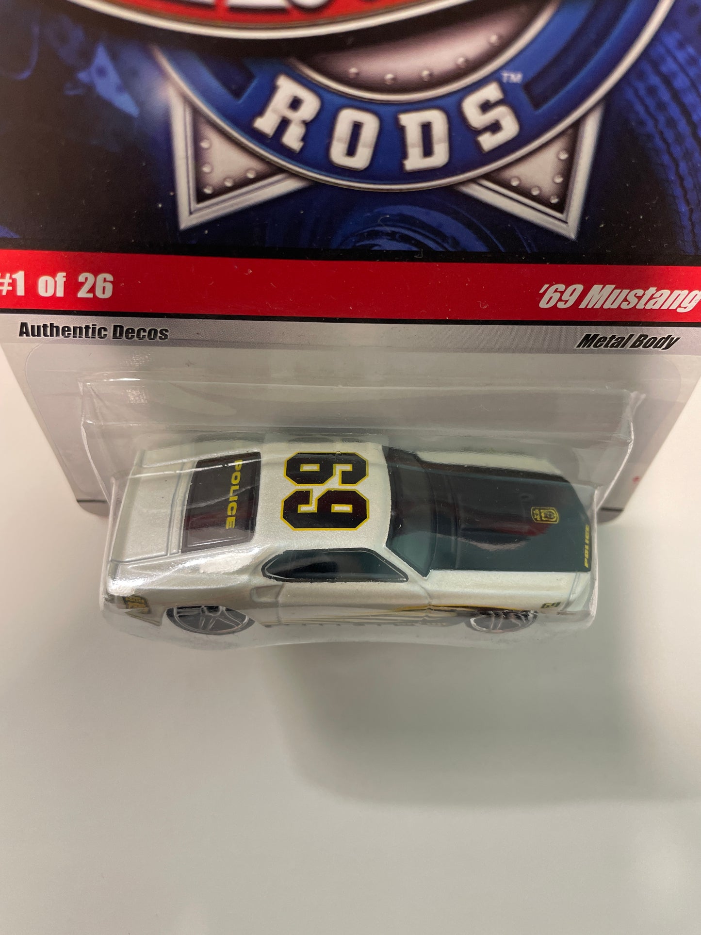 Hot Wheels 1/64 Cop Rods ‘69 Mustang White - Damaged Card