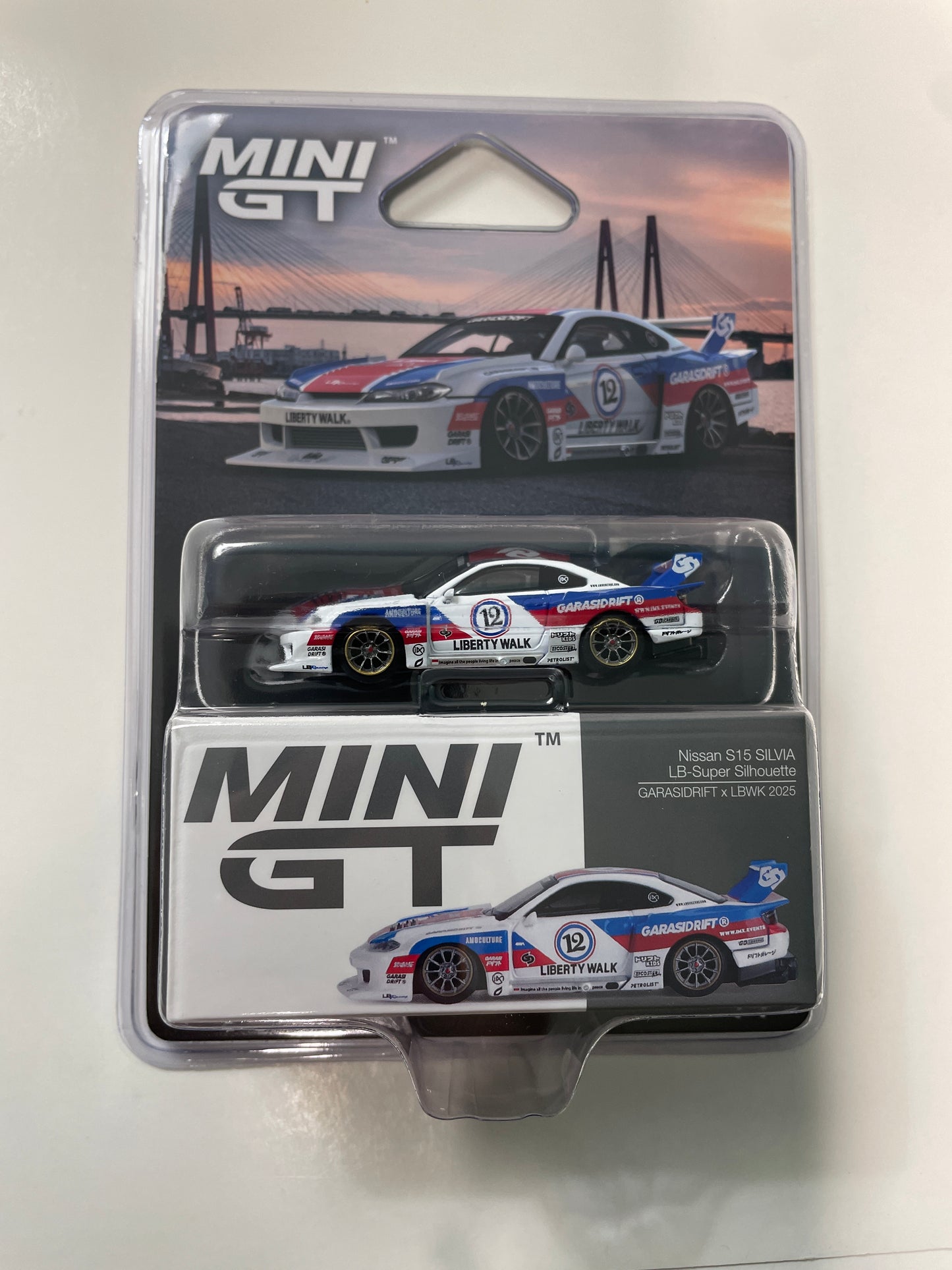 Mini GT 1/64 Nissan S15 SILVIA LB-Super Silhouette GARASIDRIFT x LBWK 2025 White - MGT01022-BL