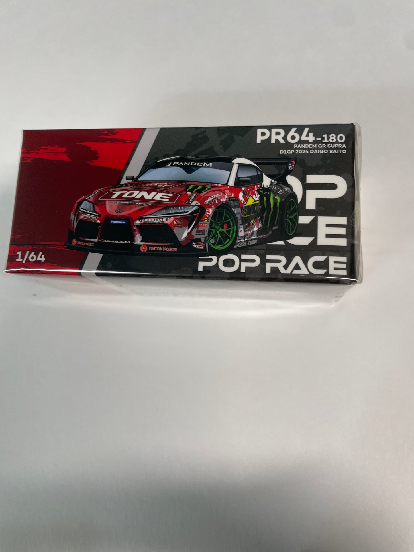 Pop Race 1/64 Pandem GR Toyota Supra D1GP 2024 Daigo Saito Red - PR64-0180
