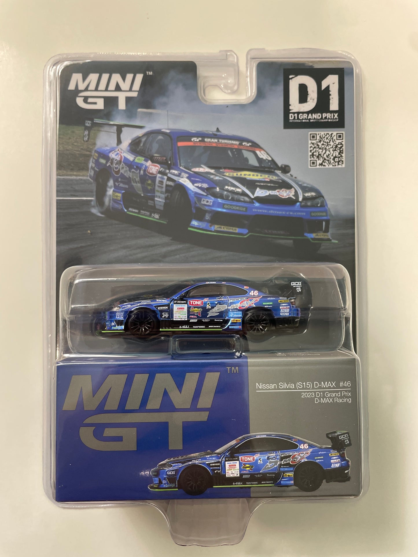 Mini GT 1/64 Nissan Silvia (S15) D-MAX #46 2023 D1 Grand Prix D-MAX Racing Blue - MGT00857-BL