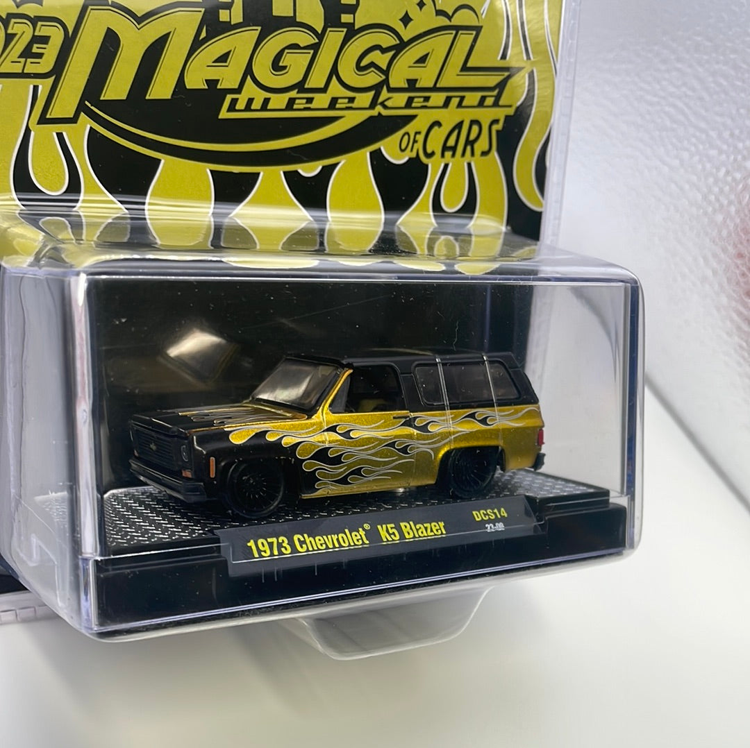 M2 Machines 1/64 2023 Magical Weekend Of Cars 1973 Chevrolet K5 Blazer Black & Gold