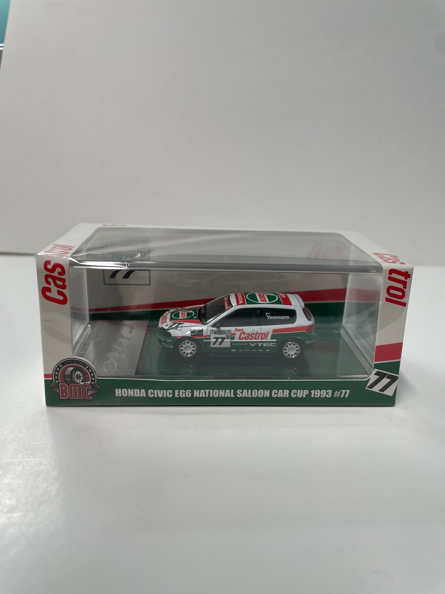 BM Creation 1/64 Honda Civic EG6 National Saloon Car Cup 1993 #77 Castrol Hong Kong Toy Car Salon 2025 Green & White