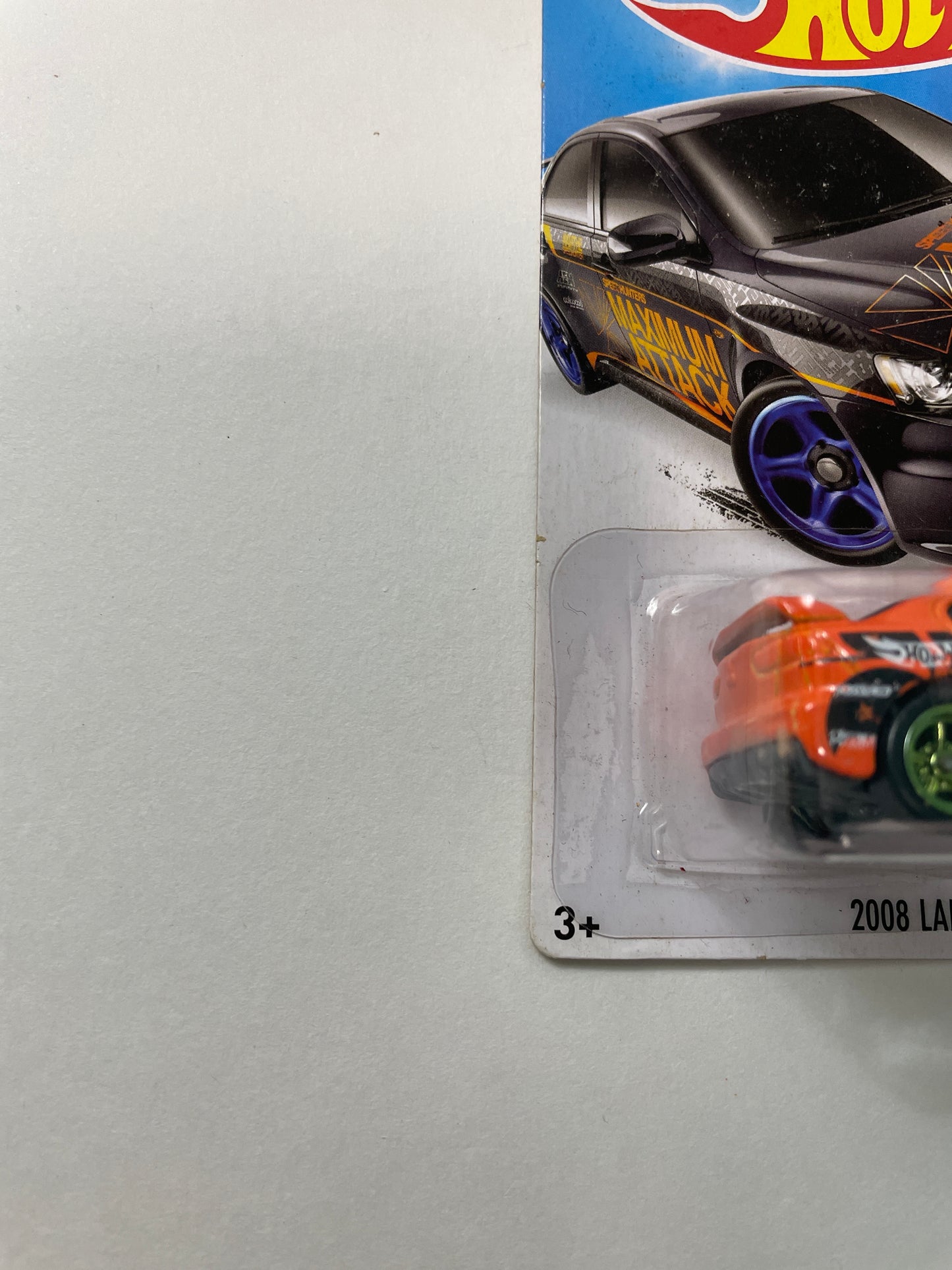 Hot Wheels 1/64 Factory custom Super Treasure Hunt 2008 Mitsubishi Lancer Evolution Orange w/ Gold Wheels- Damaged Card
