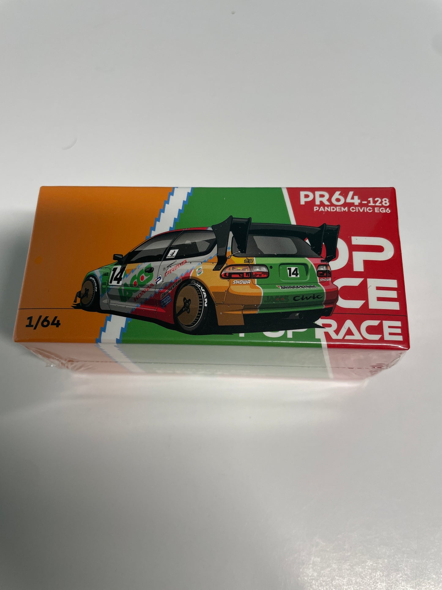 Pop Race 1/64 Pandem Honda Civic EG6 #14 Orange & Green