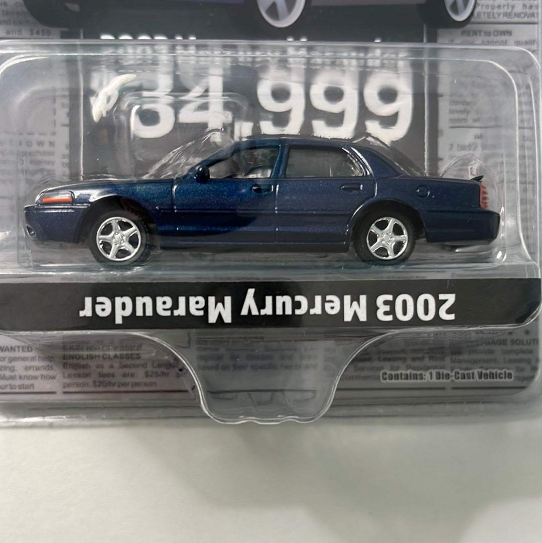 *Upside Down Bottom Text* 1/64 Greenlight 2004 Mercury Marauder Blue - Classified Ads - LBE Exclusive