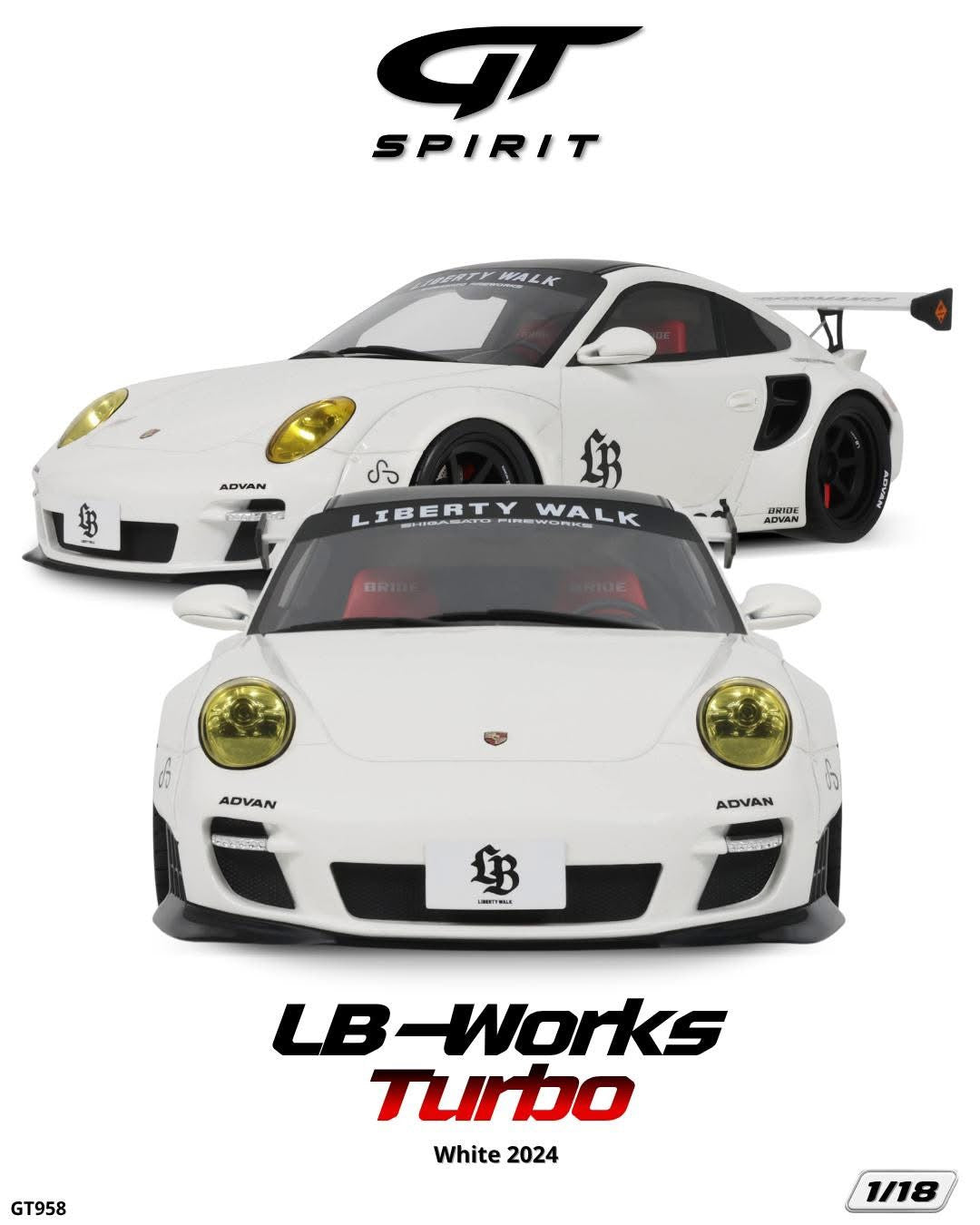 GT Spirit 1/18 2024 LB-Works Porsche Turbo Resin Serie White - GT958