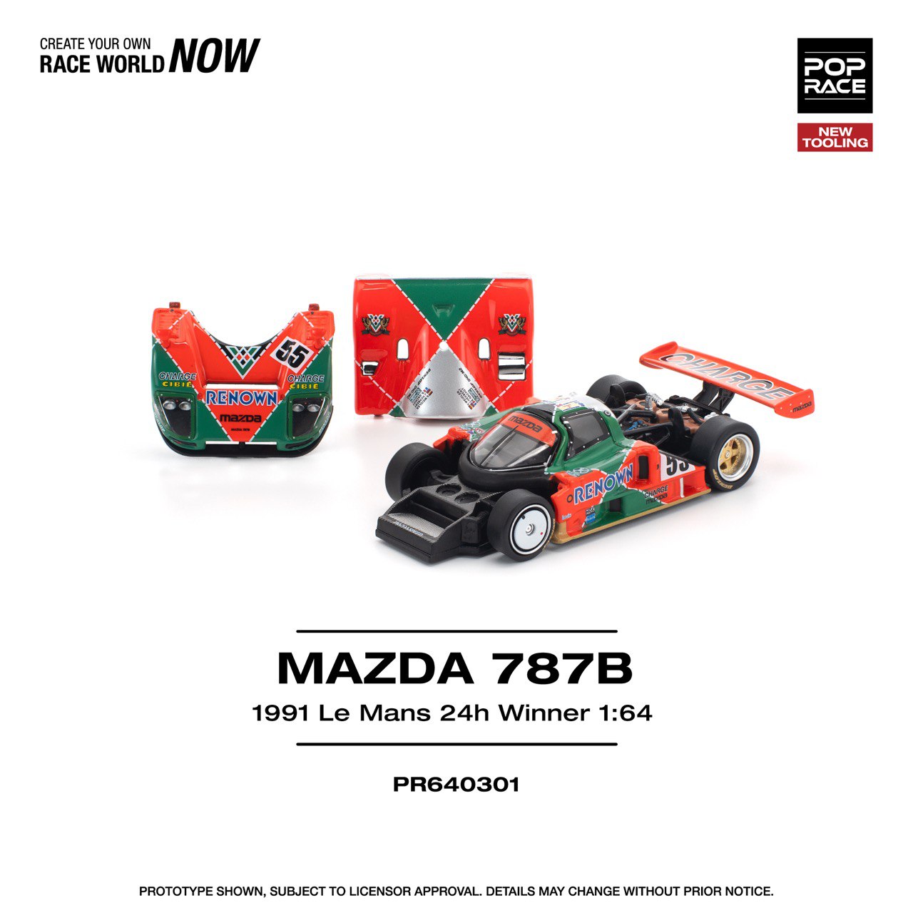 Pop Race 1/64 Mazda 787B Le Mans 1991 Green & Orange - PR64-0301