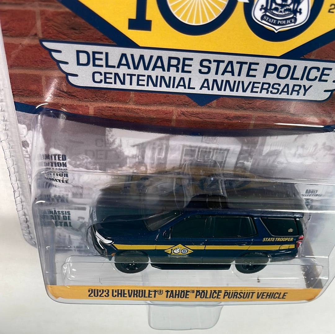Greenlight 1/64 Delaware State Police 2023 Chevrolet Tahoe Police Pursuit Vehicle Blue