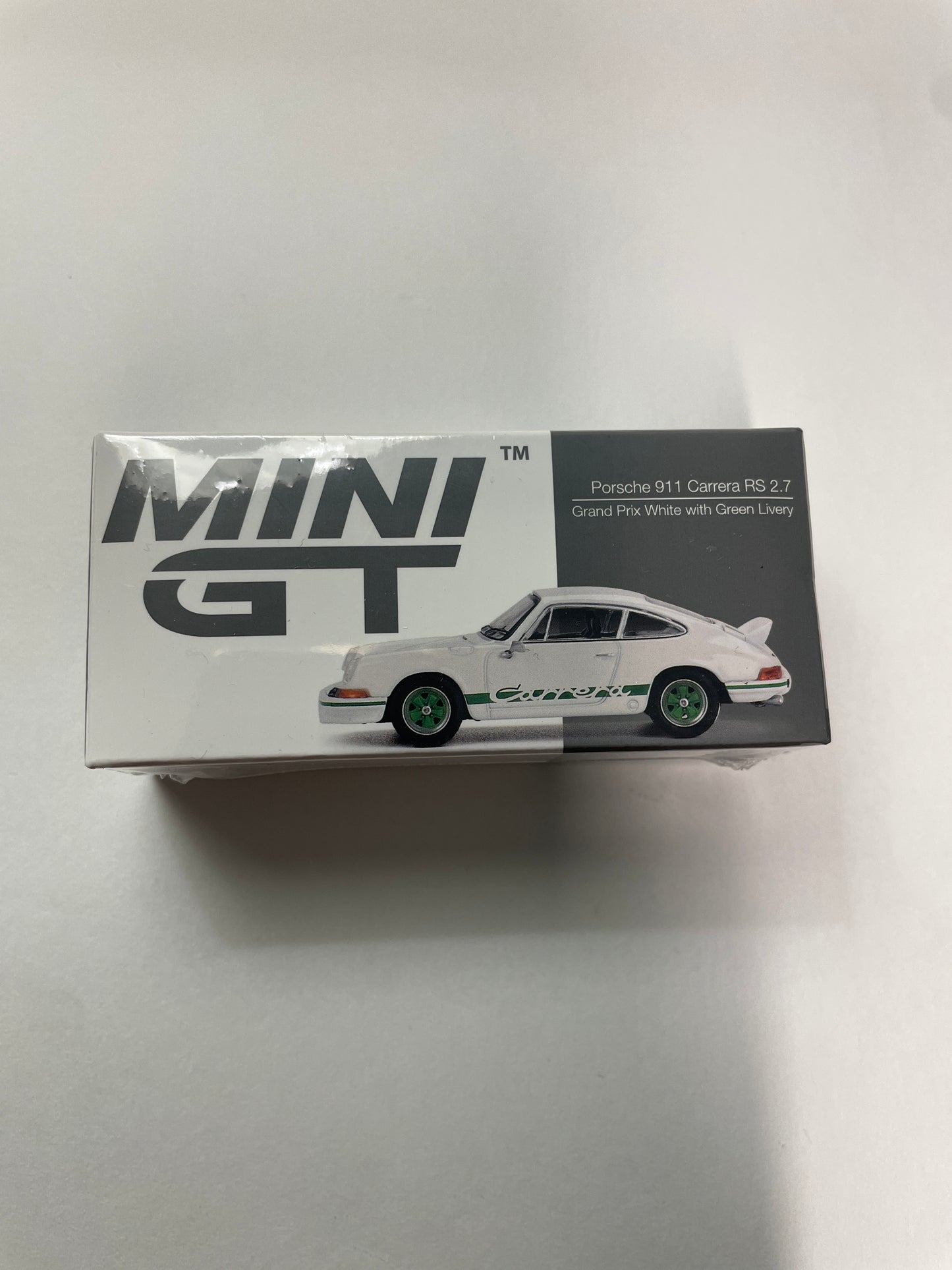 Mini GT 1/64 Porsche 911 Carrera RS 2.7 Grand Prix White With Green Livery White