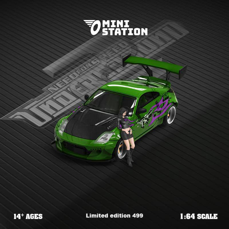 Mini Station 1/64 Need For Speed Nissan 350Z w/ Figure Green