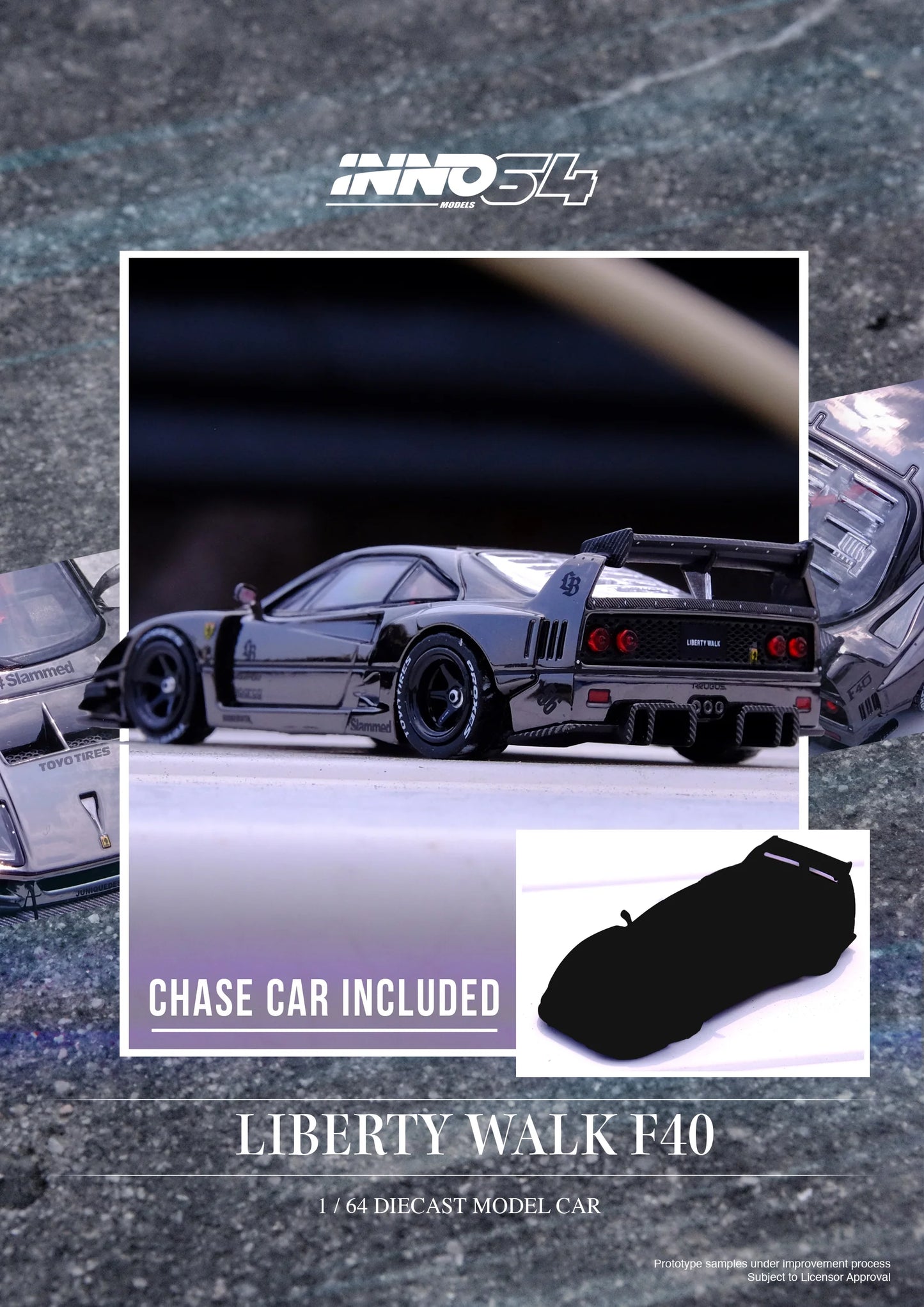 Inno64 1/64 Ferrari Liberty Walk F40 Chrome Black
