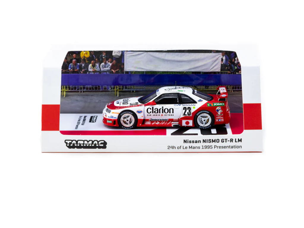 Tarmac Works 1/64 Nissan NISMO GT-R LM 24h of Le Mans 1995 Presentation #23 - HOBBY64 Red & White - T64-067-95LM23