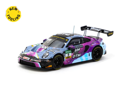 Tarmac Works 1/64 Porsche 911 GT3 R DTM 2023 #9 Tim Heinemann - HOBBY64 Purple & Blue