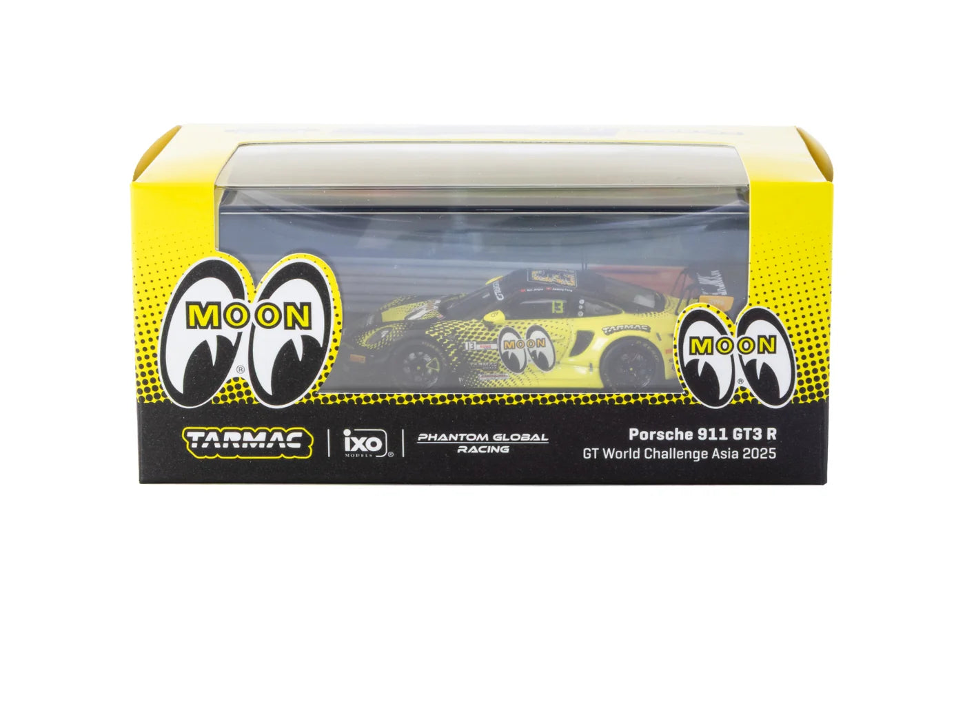 Tarmac Works x iXO Models 1/64 Porsche 911 GT3 R GT World Challenge Asia 2025 Phantom Global Racing #13 with Tarmac Cards HOBBY64 Yellow & Black - T64-084-25FUJ13